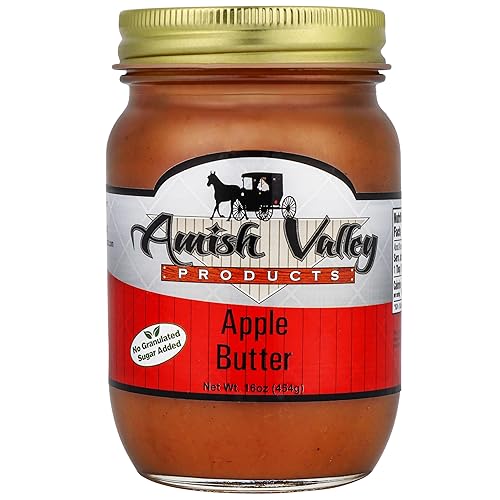 Amish Valley Products Tarro de vidrio de mantequilla de manzana estilo casero antiguo cocido lento (sin jarabe de maíz) (sin azúcar)