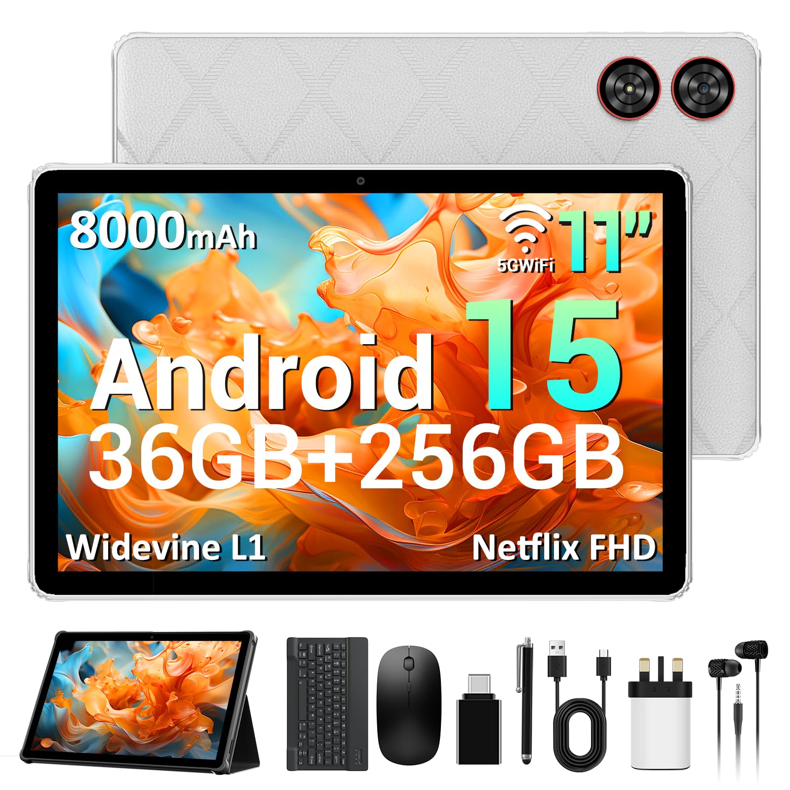 AXETOP 11 inch Tablet with Case, Android 15 Tablet, 36GB RAM+256GB