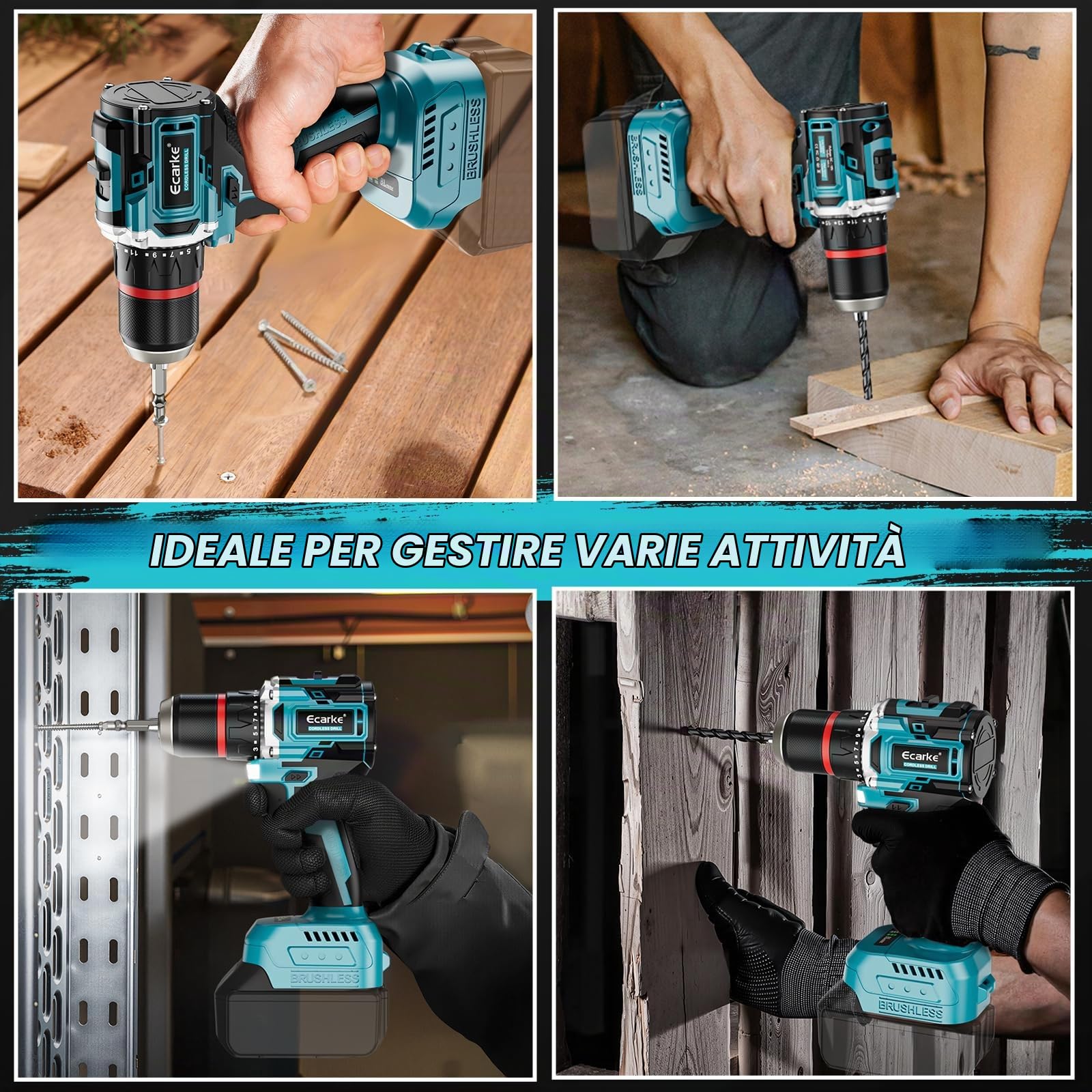 Ecarke Trapano avvitatore a batteria da 18 V, compatibile con batteria Ma-kita, avvitatore a batteria compatto con trasmissione a 2 marce, coppia di 50 Nm, velocità variabile 500-2000 giri/min, senza