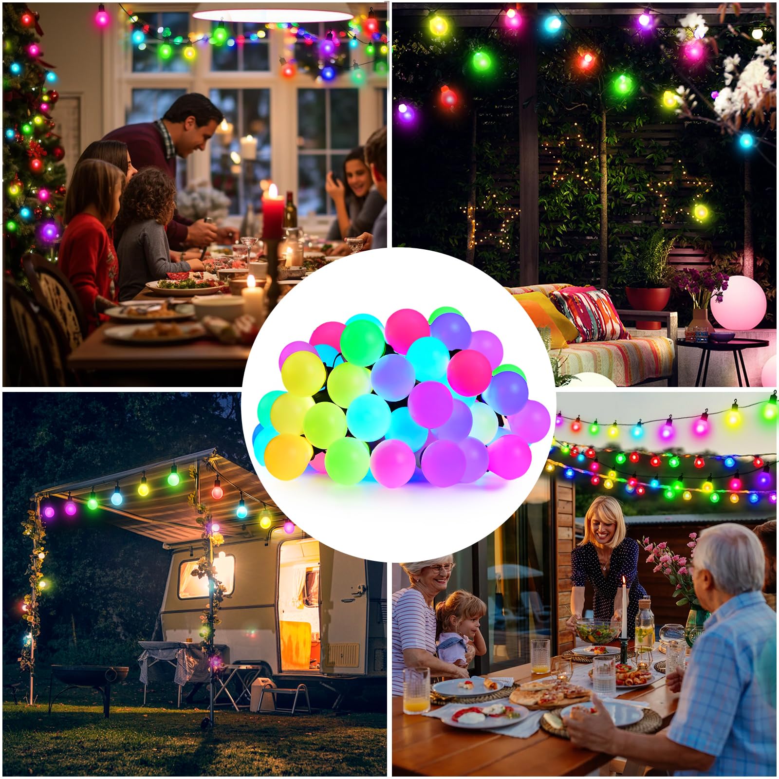LRGBST 5V USB 30M 50Bulbs Festoon Outdoor Lights, IP65 wasserdichte Garten Fee Lichter mit Bluetooth APP und Fernbedienung für Patio Hochzeit Hinterhof Party Weihnachtsdekor Beleuchtung
