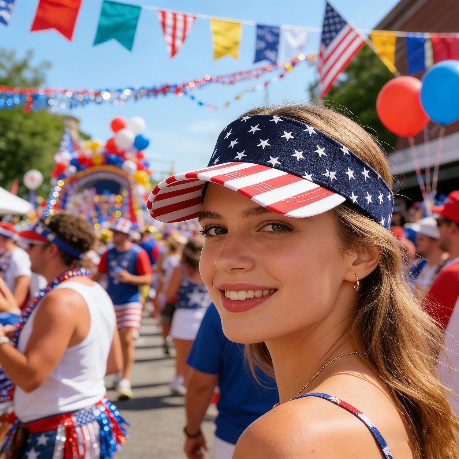 July 4th Visor American Flag Hat - Adjustable Patriotic Sun Cap for Men Women, Independence Day Outdoor Summer Beach Hat