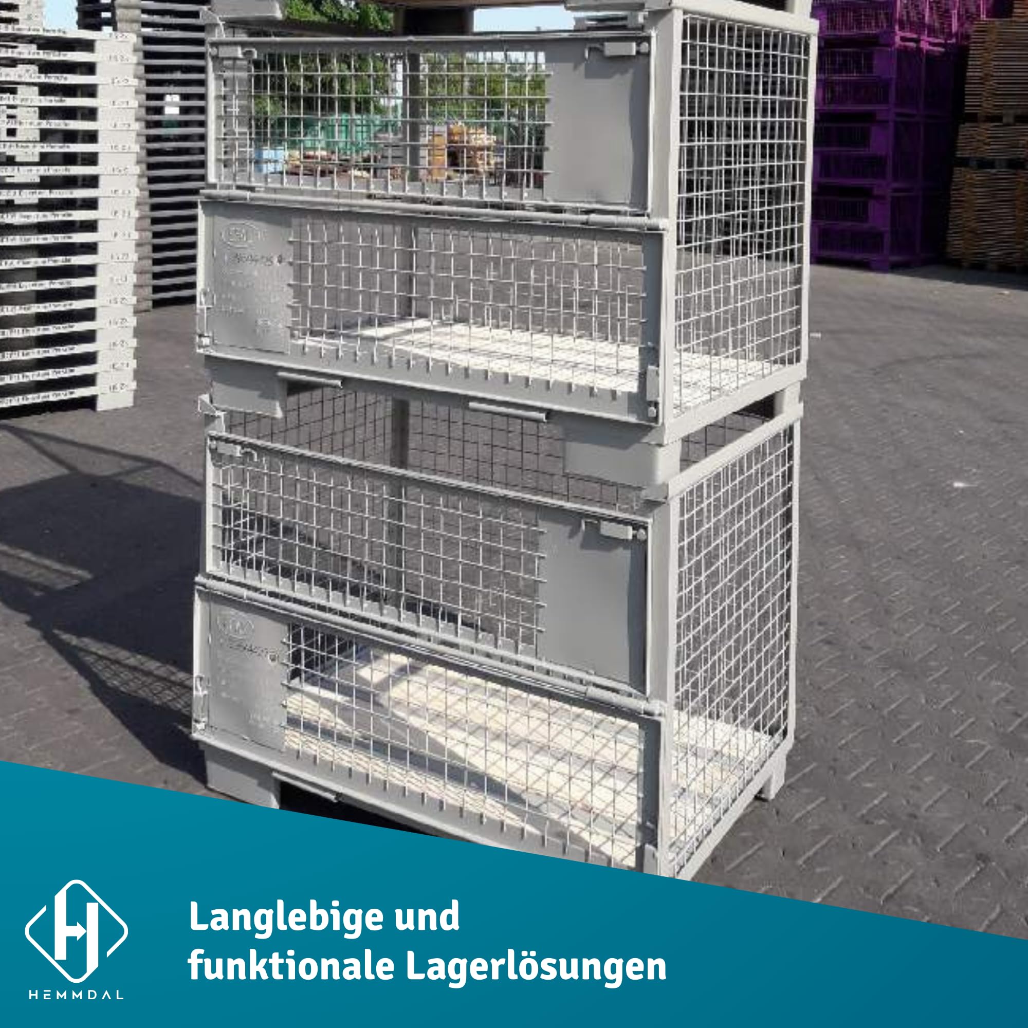 HEMMDAL Euro-Gitterbox mit 2 Doppelvorderwandklappe | 1.500 kg Tragkraft | HxBxT 97 x 124 x 83,5 cm | Grau | 5 x 5 cm Maschenweite | aus Stahl | stapelbar | tauschfähig | Gitterbehälter