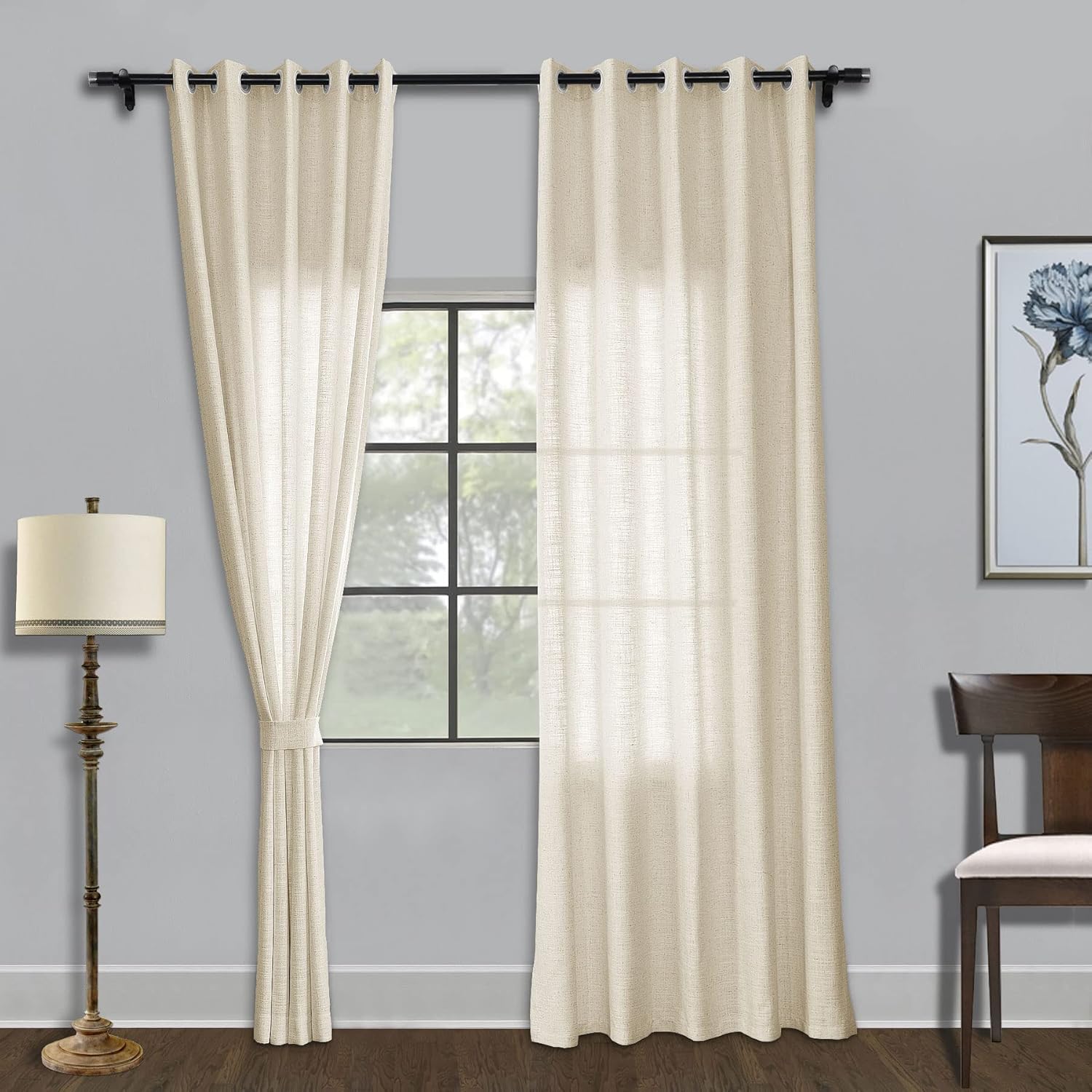 Fcosie Linen Textured Curtains for Living Room Nickle Grommet Drapes Room Darkening Curtain Panels for Bedroom Light Filtering Draperies Window Treatments (1 Panel, 72" W x 102" L, Sand Beige)