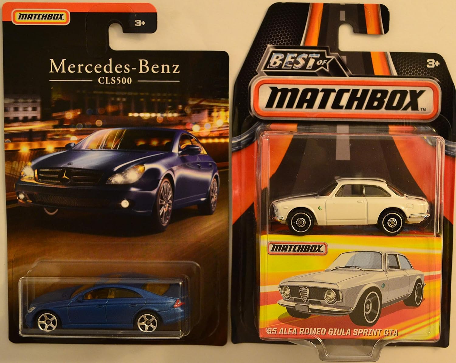 Matchbox 2 Car Bundle CLS500 Mercedes-Benz Series & '65 Alfa Romeo Giula Sprint GTA Best of Matchbox Series 1:64 Scale Collectible Die Cast Model Car