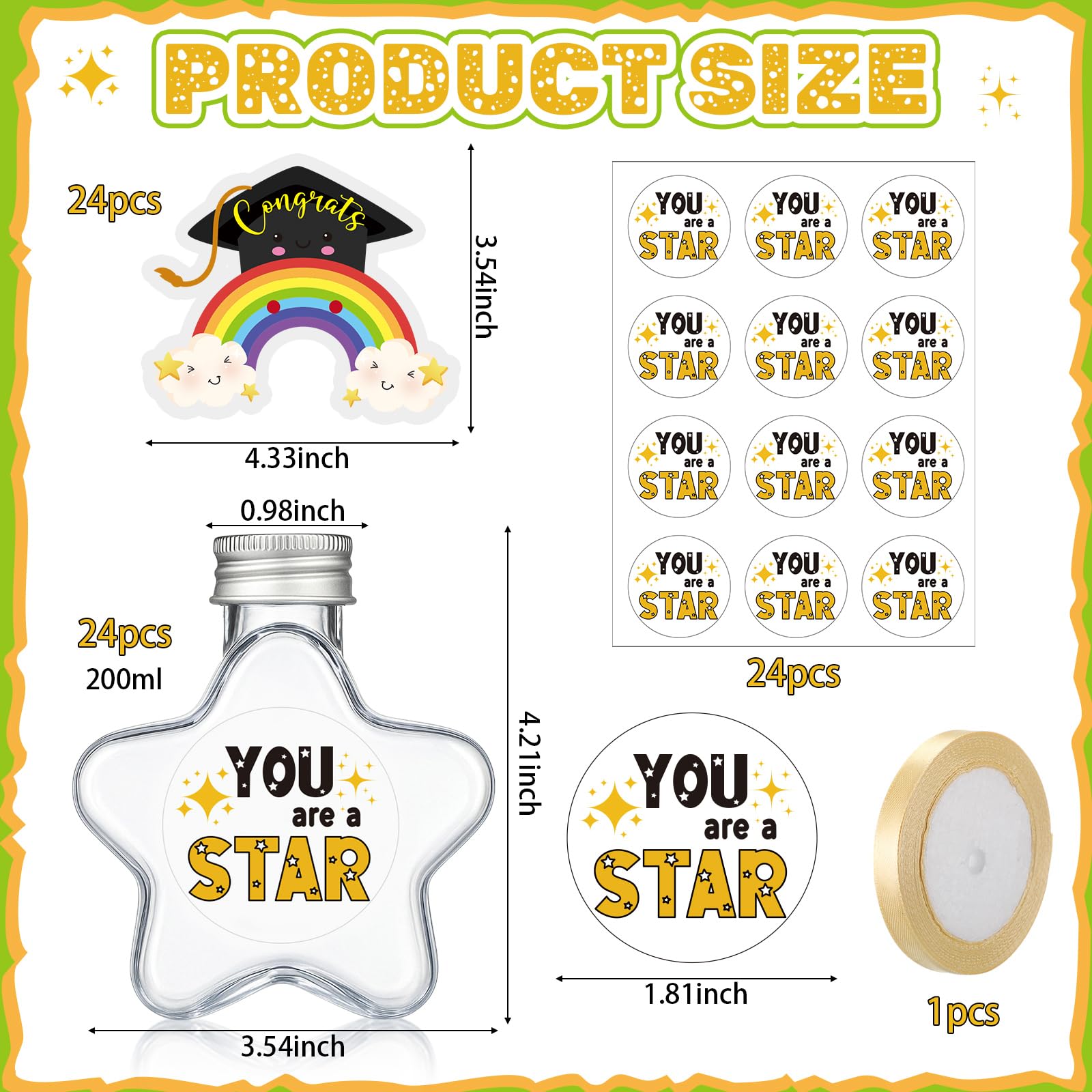 Soulchen 24 Set 2025 Kindergarten Graduation Gifts Candy Jars Class Graduation Party Favors with 24 Cards End of Year Gifts Bulk for Preschool Kindergarten Kids Party Supplies Decoration