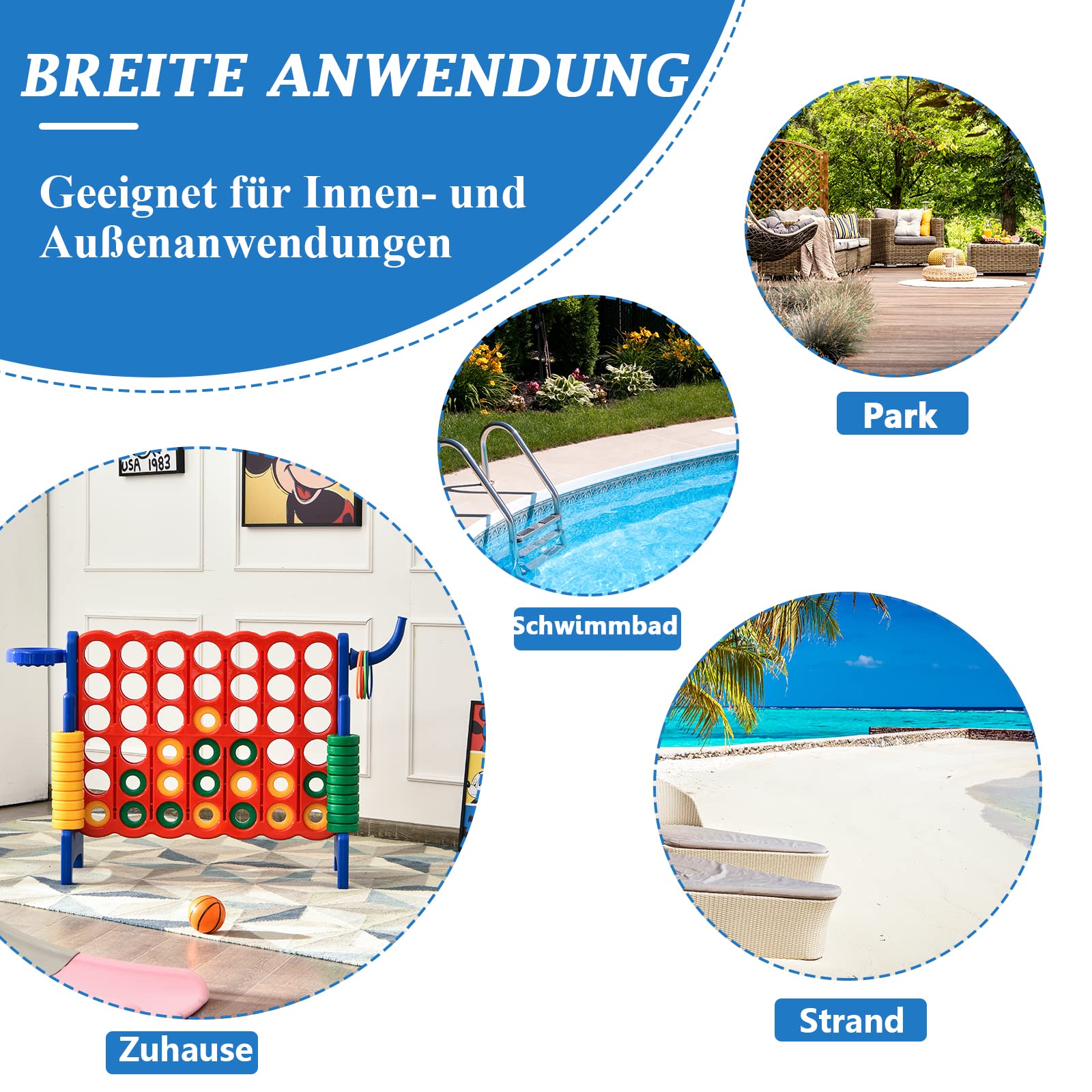 COSTWAY Riesiges 4 Gewinnt Spielset mit Basketballkorb und Wurfspiel, inkl. 42 Jumbo Ringen und Schieberegler zum schnellen Neustart, Vier in Einer Reihe Spiel groß (Rot + Blau)