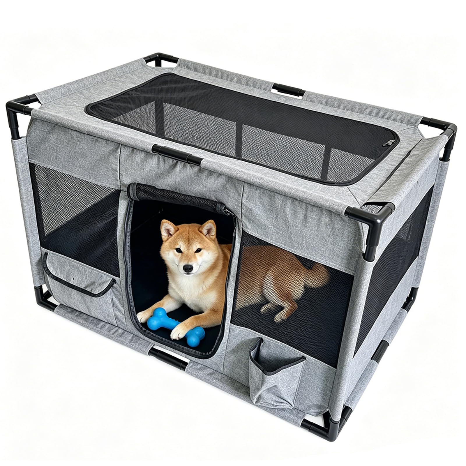 Welpenauslauf Laufstall Hund Welpenlaufstall aus Oxford-Gewebe, Tierauslauf Tierlaufstall PVC-Rohren Hundekäfig Katzengehege Indoor Outdoor für Hunde & Katzen mit atmungsaktives Netz, 100x60x60cm