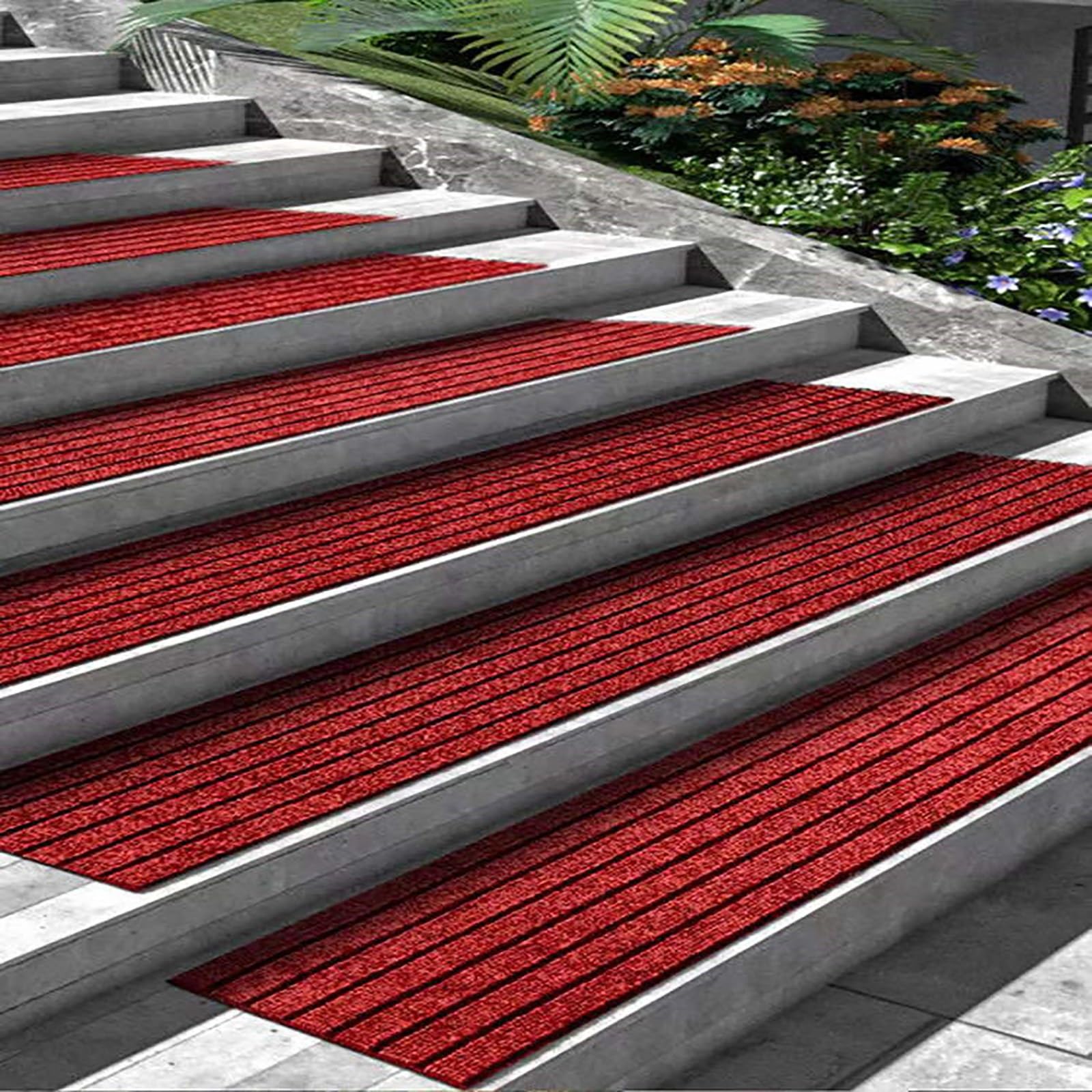 Moquette d'escalier antidérapante autocollante lavable et amovible pour marches d'escalier et décoration d'intérieur Rouge 23 x 100 cm