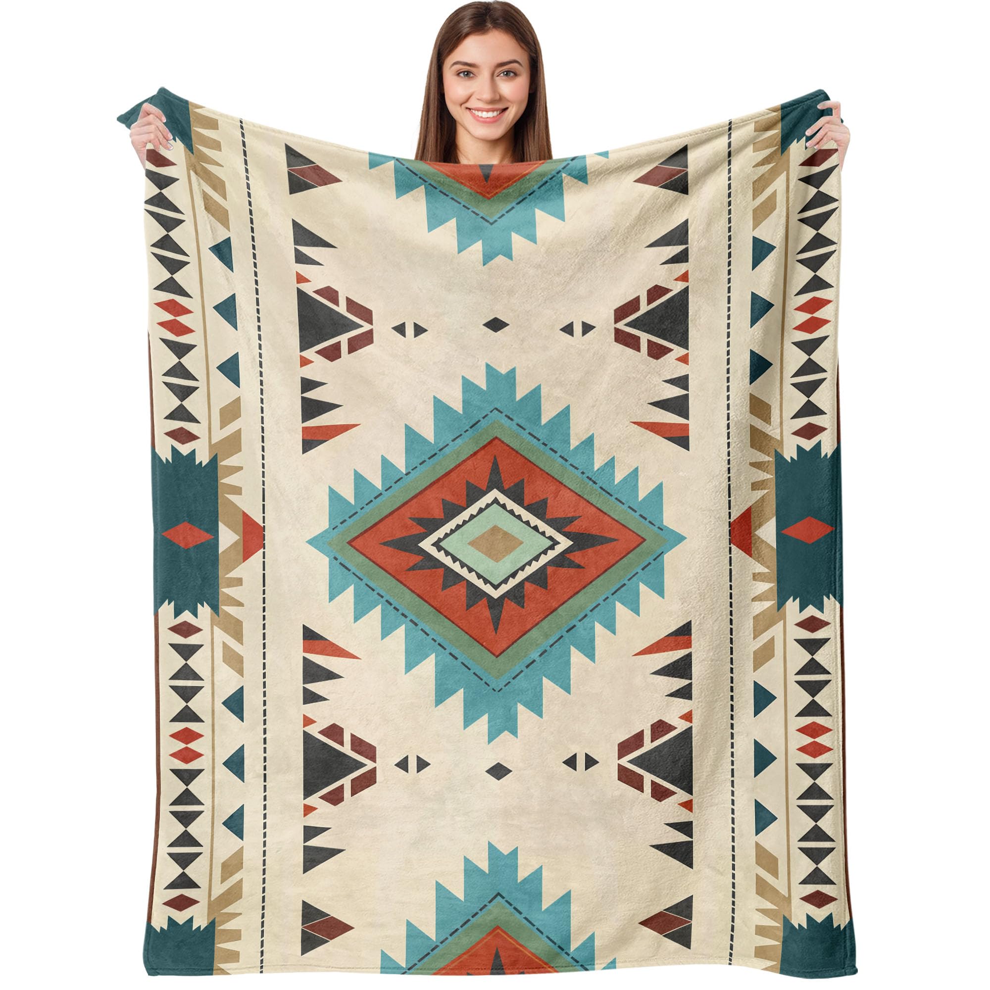 Aipon Boho Aztec Throw Blanket 50"x 60", Western Indian Native American Blanket Southwestern Decor, Beige Soft Cozy Lightweight Throws Blankets Gifts
