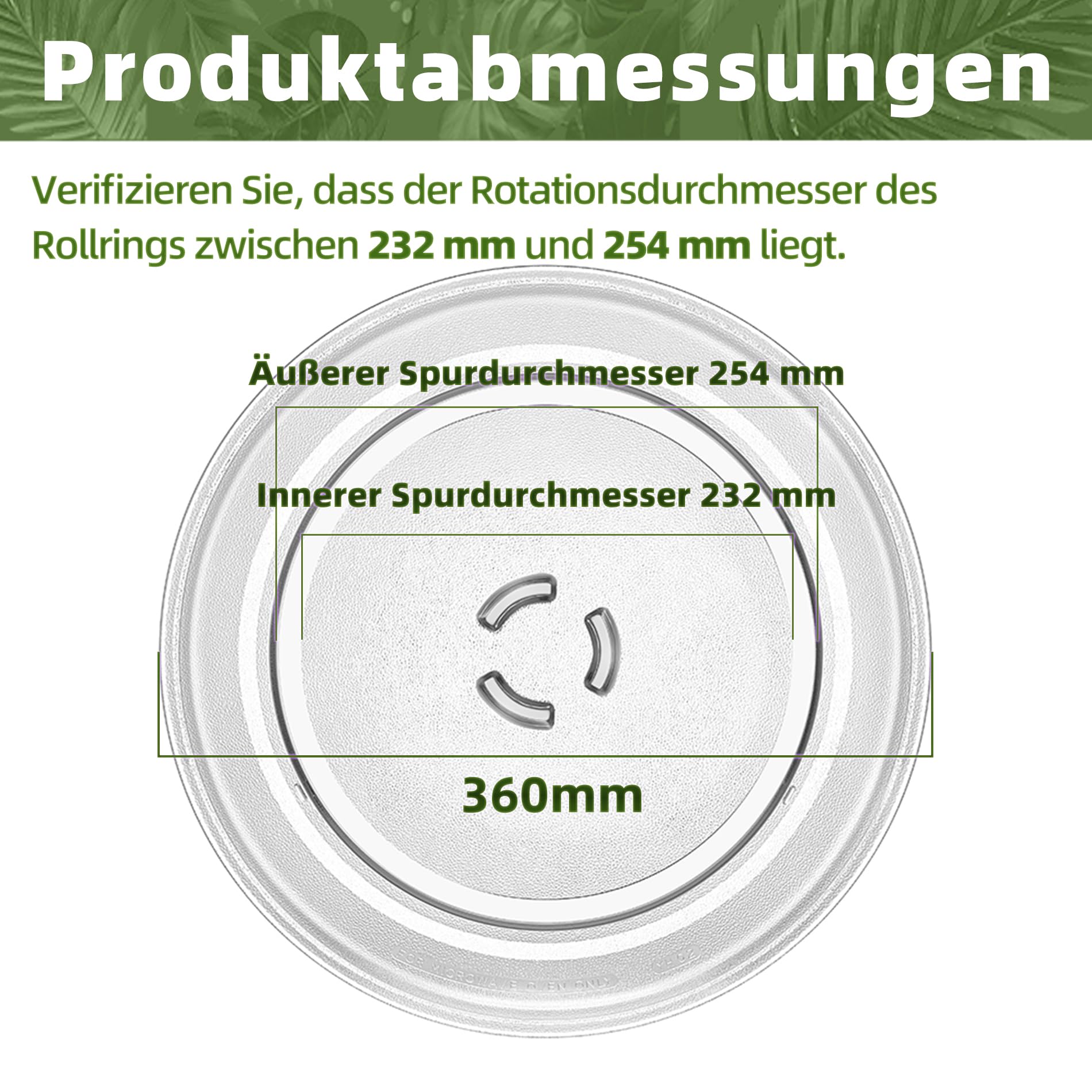 36 cm Mikrowellen Glas Platte für Whirlpool W10818723 Mikrowellen Platte Ersatz Mikrowellen Glas Platte für KitchenAid, Maytag 360 mm Mikrowellen Glas Drehteller 4375274 4252778 461967720541
