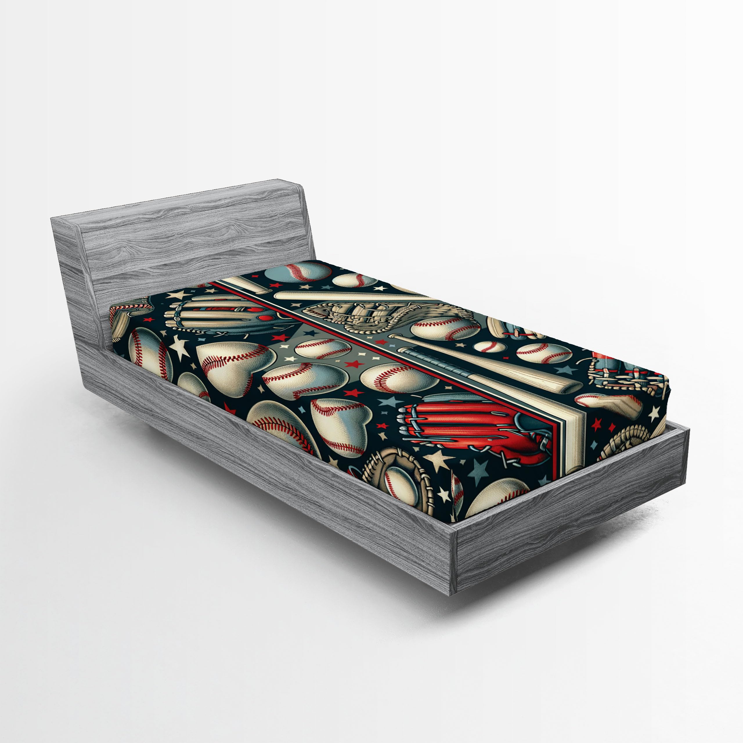 Ambesonne Baseball 2 Pack Fitted Sheet, Traditional Sports Balls, Bed Cover All-Round Elastic Deep Pockets 2 Pieces, Package Contains 2 Twin Size Fitted Sheets, Dark Pink Blue Grey Dusk