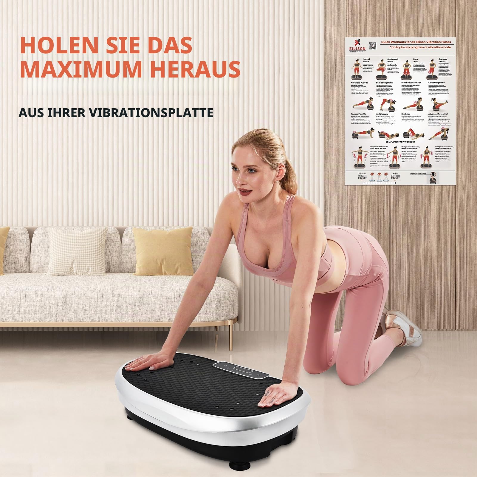 EILISON Ganzkörper-Vibrationsplatten-Workout-Poster – Umfassende Vibrationsplatte Übungsmaschinen-Diagramm Workout-Poster mit Trainingsvorschlägen und detaillierter Anleitung in praktischer