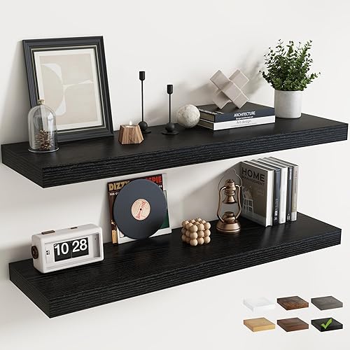 Miniatura 36 de Marsmiles Estantes flotantes para pared, 12D55W105H-WHT-2P Blanco (Simply White),Oak Finish,Mate negro,Marrón (Rustic Brown Finish),Acabado