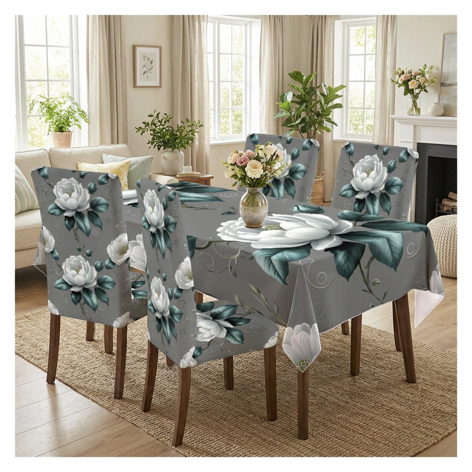 Nappe à pivoines blanches en set de chaises haut de gamme