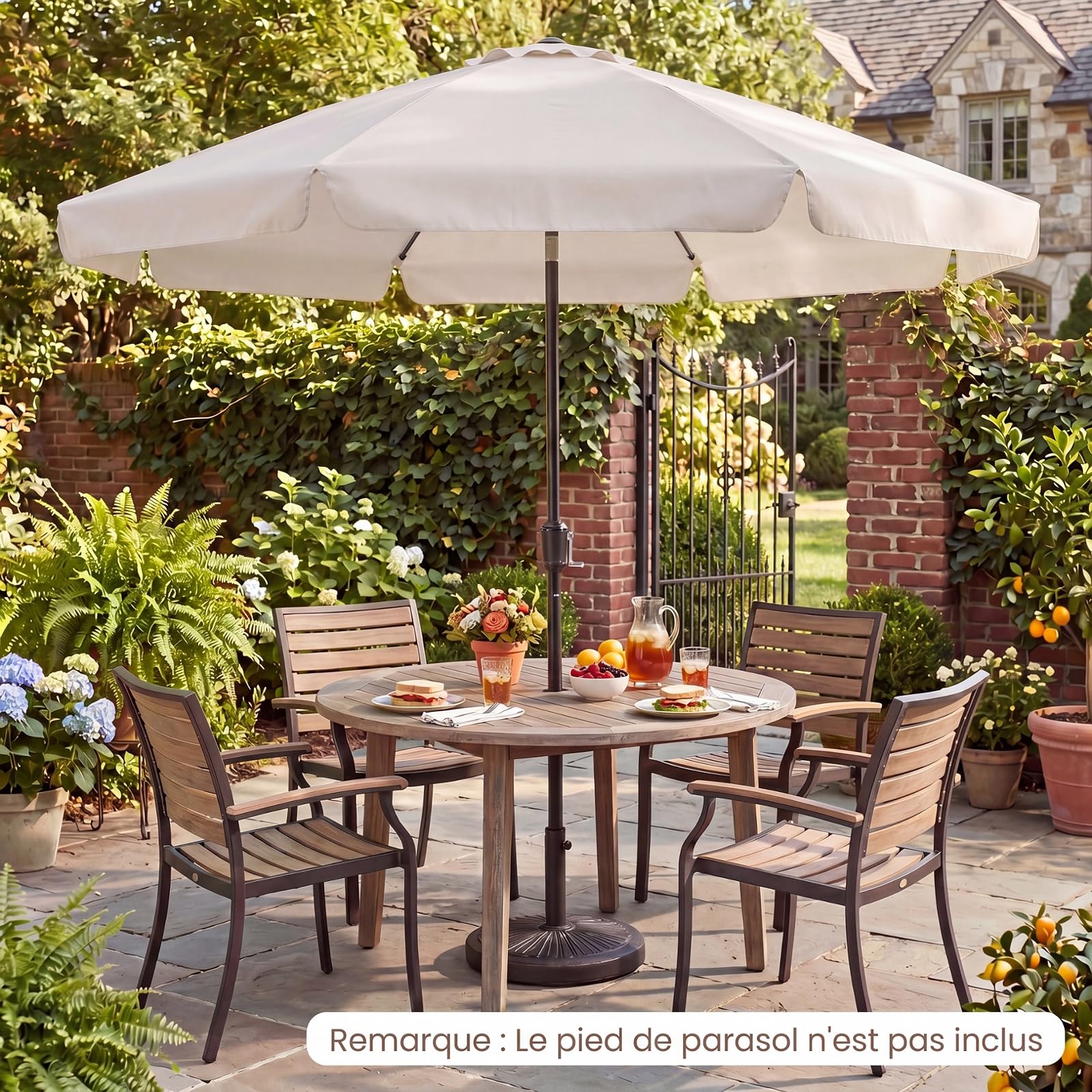 COSTWAY Parasol de Jardin Exterieur 3m, Parasol à Volant en Polyester, Protection Solaire, 30° Inclinaison Bouton-Poussoir, Hauteur Réglable, 8 Baleines, Manivelle, pour Terrasse Piscine Plage