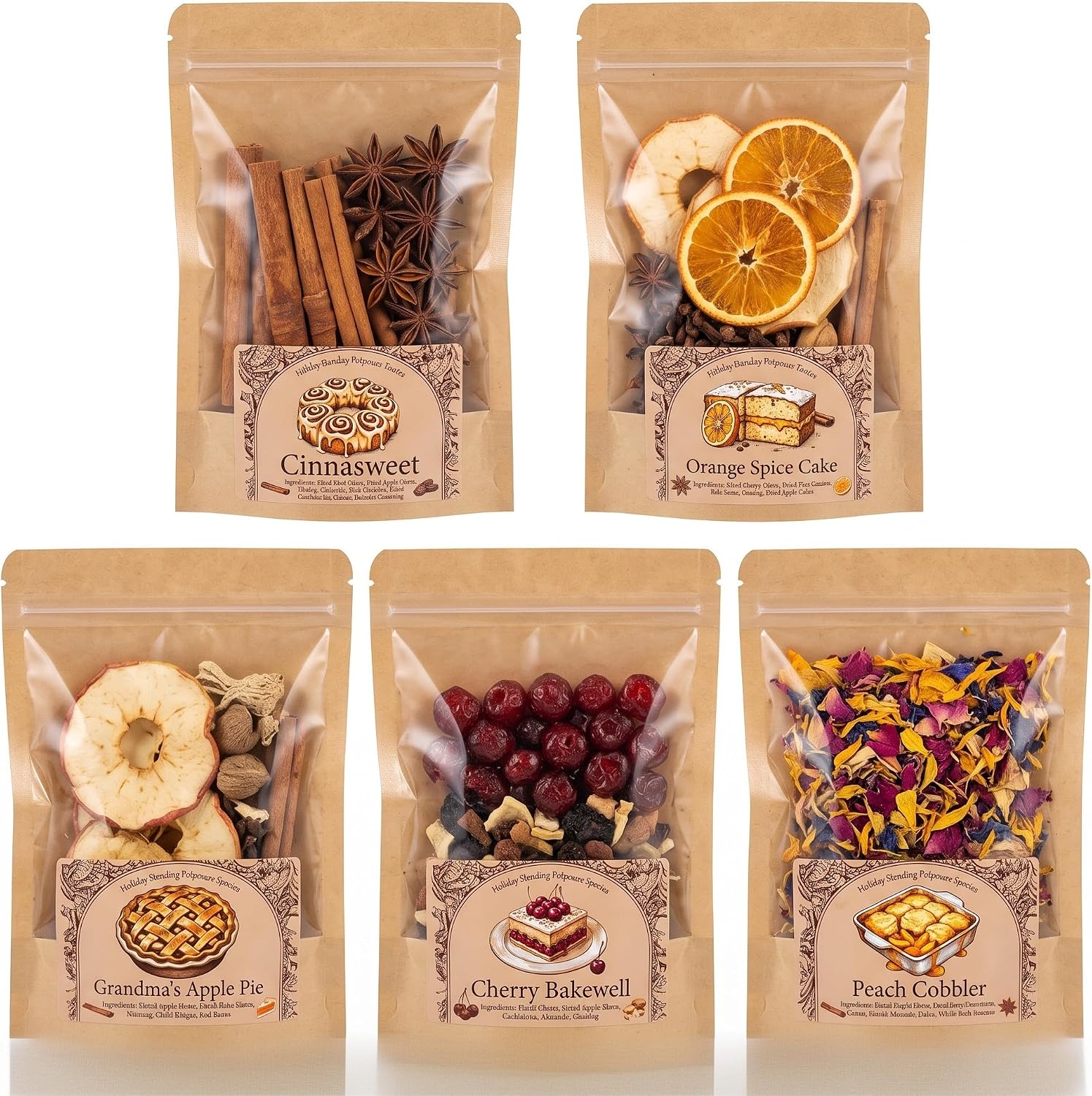 Loopeer 5 Pack Bakery Scents Simmer Pot Kits, Stovetop Potpourri Set, Natural Home Fragrance Blends for Christmas Cozy Kitchen Aroma Fall Holiday and Odor Removal, Relaxing, Housewarming Gift