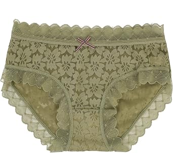 KELITCH Womens Lace Brief Cotton Crotch Low Waist Full Coverage Ladies Panties Decorative Bow XL, Green