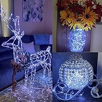 Vista 7 de YEGUO Paquete de 4 luces solares blancas, cada 33 pies 100 luces LED de Navidad impermeables para exteriores, 8 modos de alambre plateado