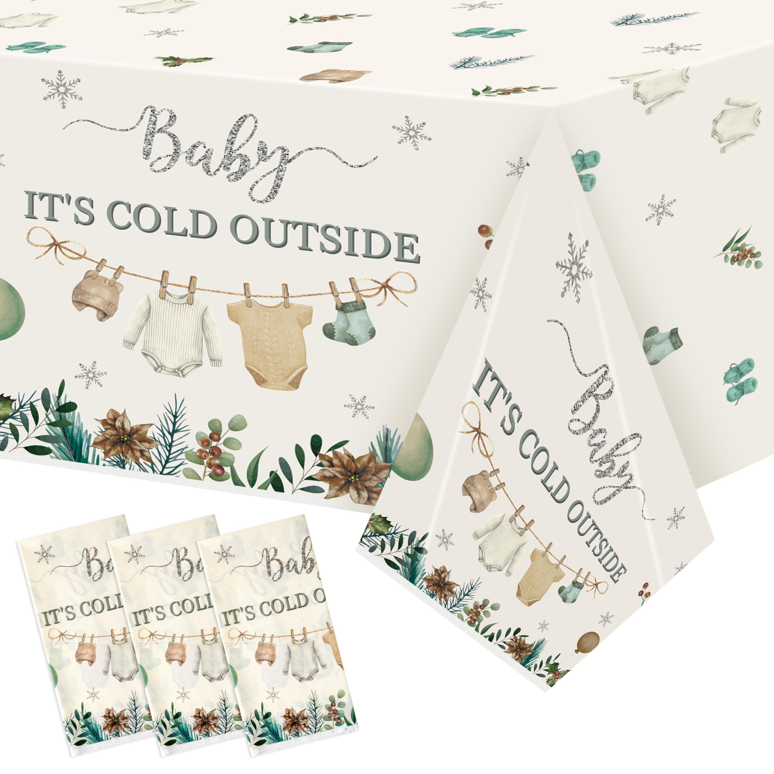 Plastic Disposable Table Cover - 3 Pcs Winter Sweater Balloon Disposable Plastic Rectangle Table Cloth Baby Shower Birthday School Party Favors Classroom Decoration Supplies Games Activities