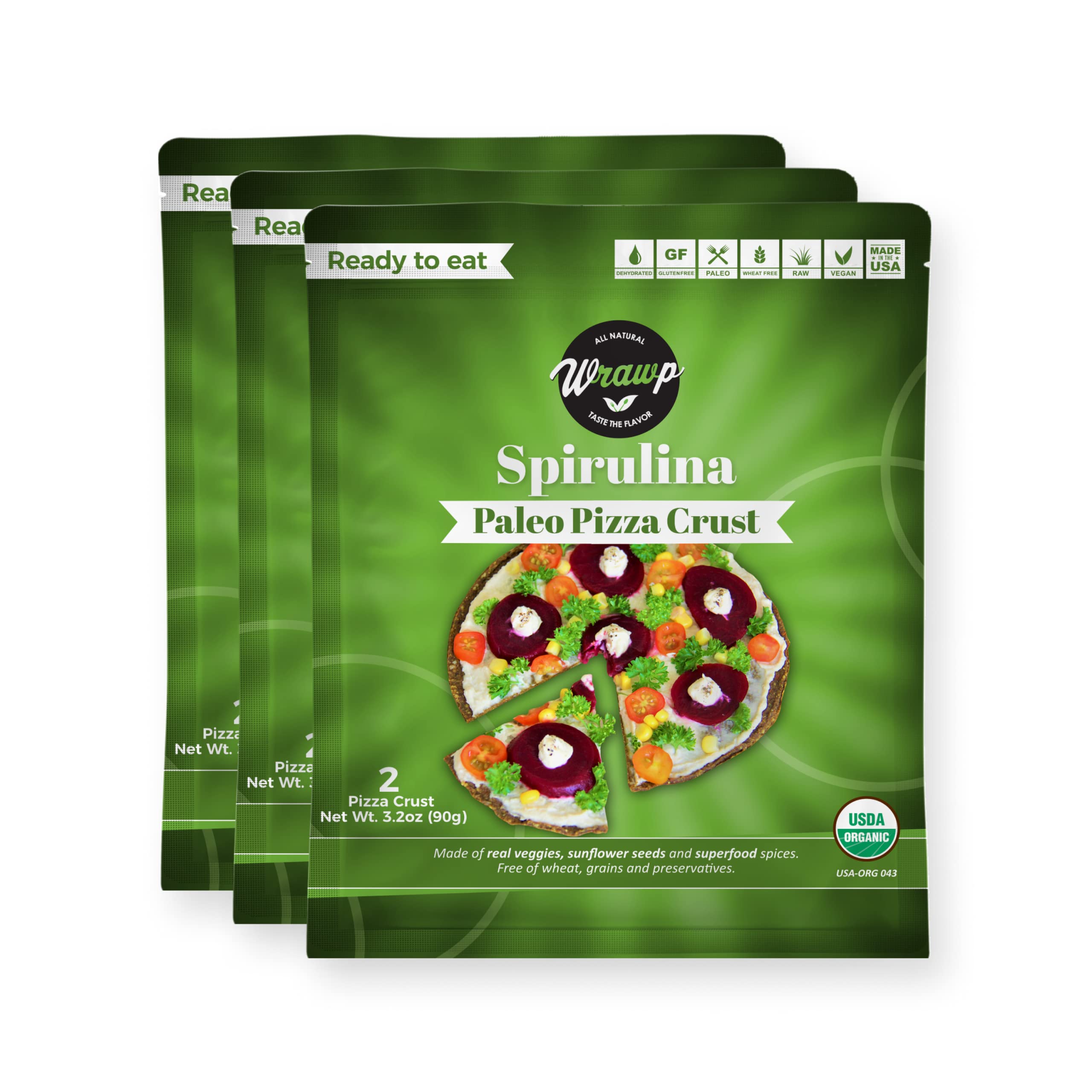 Paleo Pizza Crust | Flavored Organic Gluten Free, Dairy Free, Soy Free, Nut Free and Vegan Pizza Crust (Spirulina, 3 Pack)