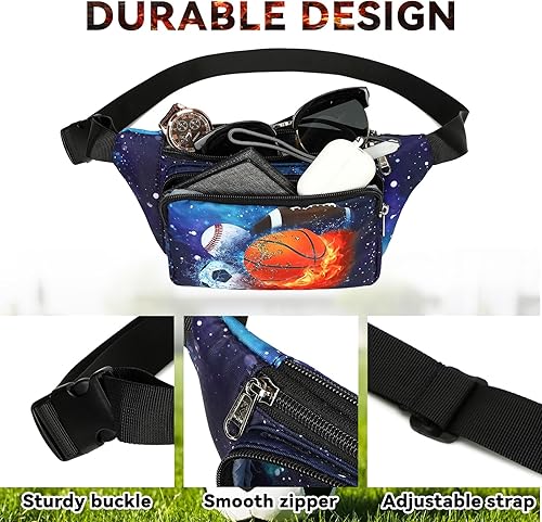 Miniatura 3 de LEDAOU Riñonera para niños, bolsa cruzada para niños, riñonera, ligera, para el pecho, Baloncesto Rugby Estrellas de fútbol, Talla única