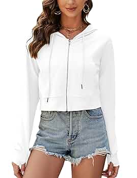 Eisctnd Women's Cropped Hoodies Zip Up Hooded Sweatshirts
