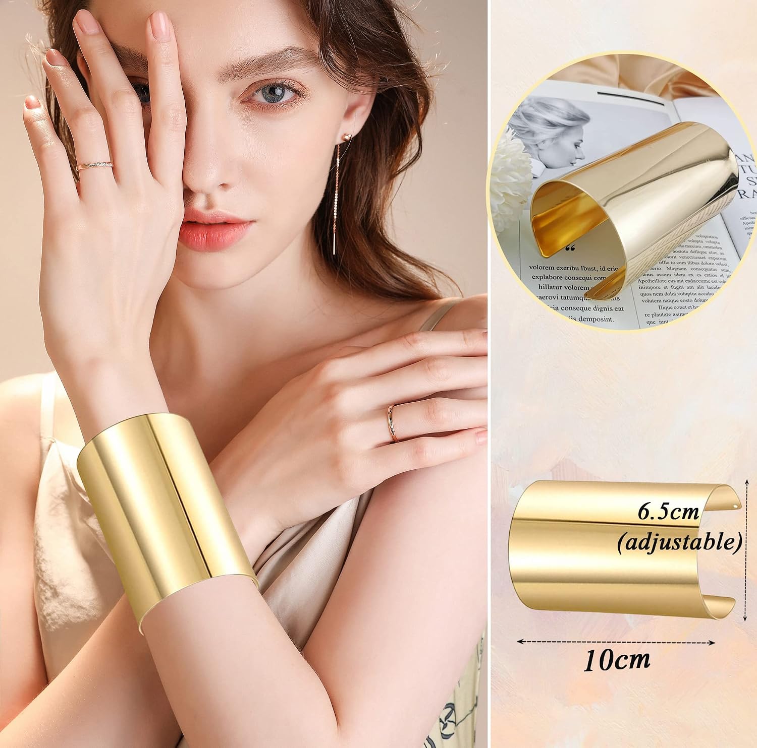 FIRAZIO 2-8 Pcs Cuff Bangle Bracelet for Women Open Wide Wire Bracelets Golden Wrist Cuff Wrap Bracelet Adjustable