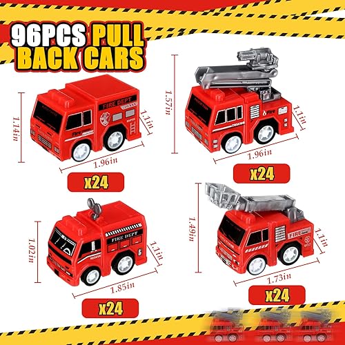 Miniatura 2 de 48 piezas de mini camión de bomberos de juguete de camión de bomberos de plástico de tracción hacia atrás, camiones de juguete de bomberos,