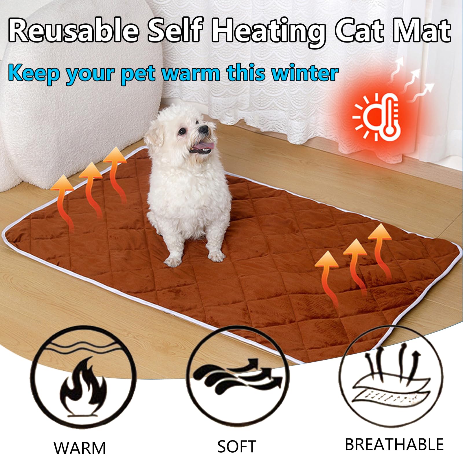 Lot de 2 Tapis Auto Chauffant pour Chats et Chiens, Couverture Chauffante pour Chat, Réfléchissant la Chaleur Corporelle, Lavable, Idéal pour Cage et Utilisation en IntéRieur