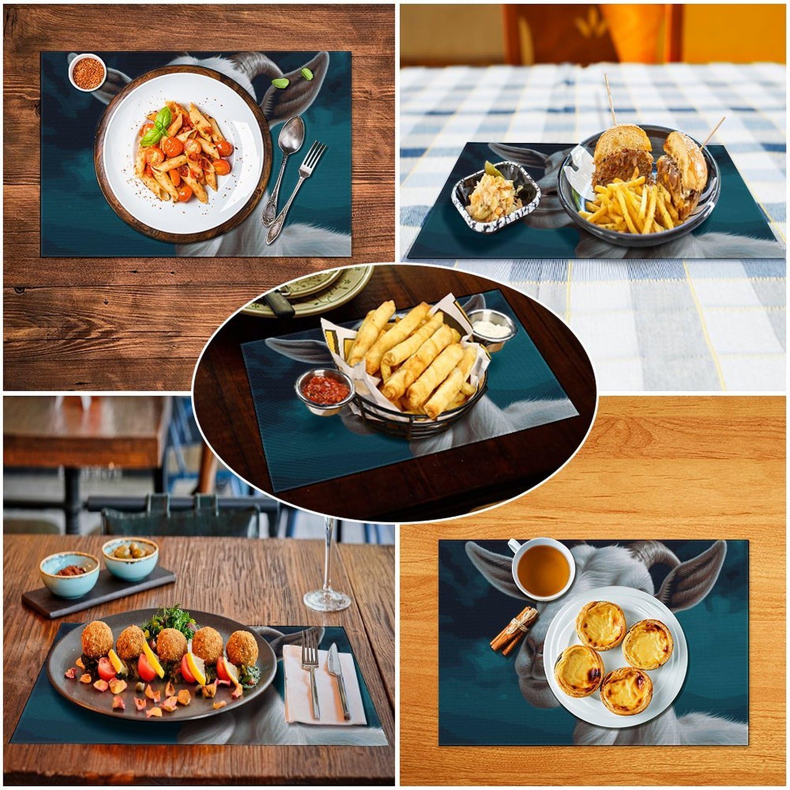 Platzdeckchen aus PVC, waschbar, hitzebeständig, rutschfest, wasserdicht, für Innen- und Außenbereich, Esstisch, Küche, Urlaub, Party, 6 Stück