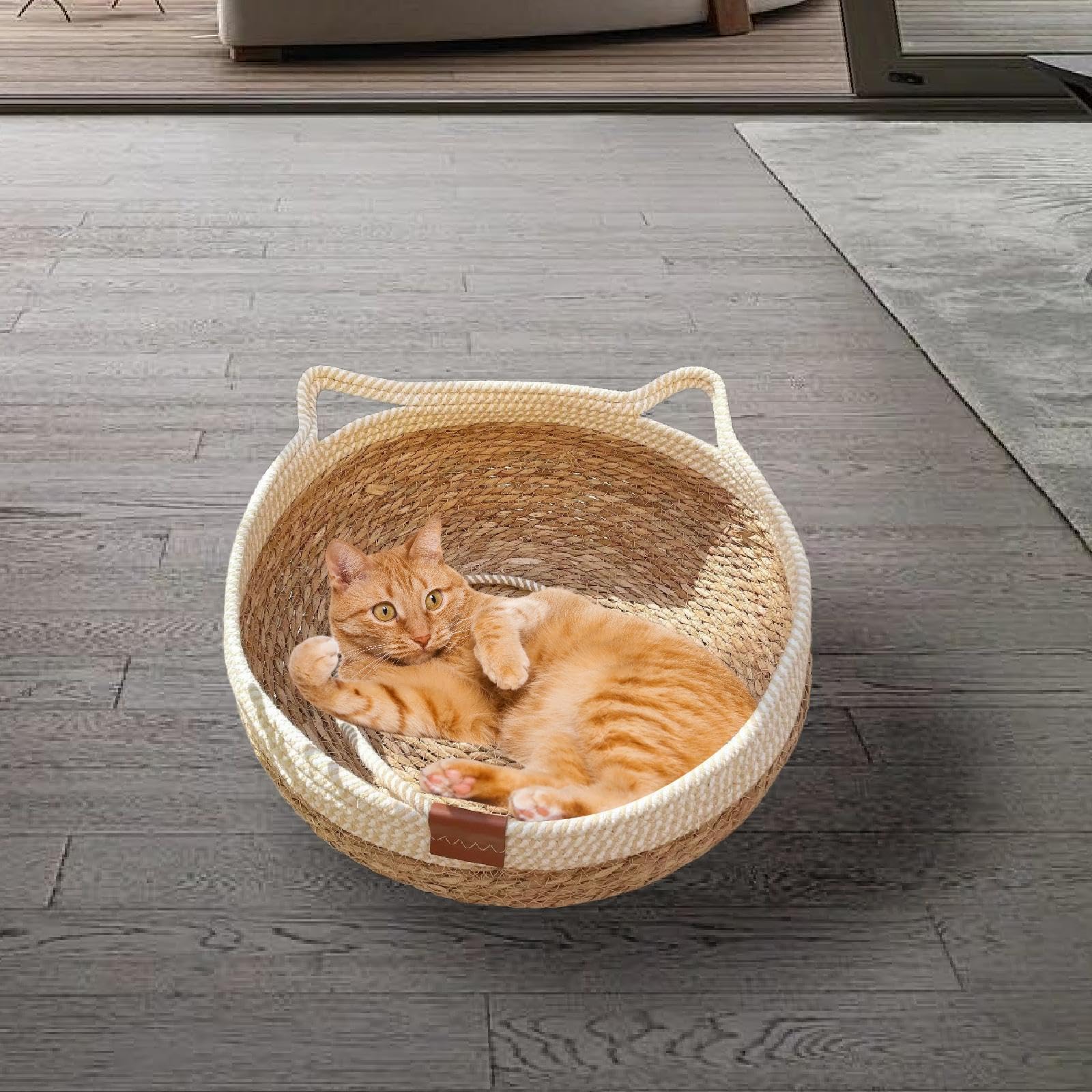 Panier en Osier pour Chat, Griffoir Intégré, Hamac pour Animaux de Compagnie, Facile à Entretenir, M