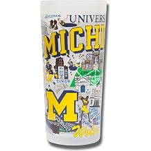 Catstudio University of Michigan Frosted Drinking Glass, 15oz | 15oz Frosted Glass Cup - Original Artwork - Kitchen, Bar, Everyday Drinks - Alumni, Acceptance & Grad Souvenirs & Gifts