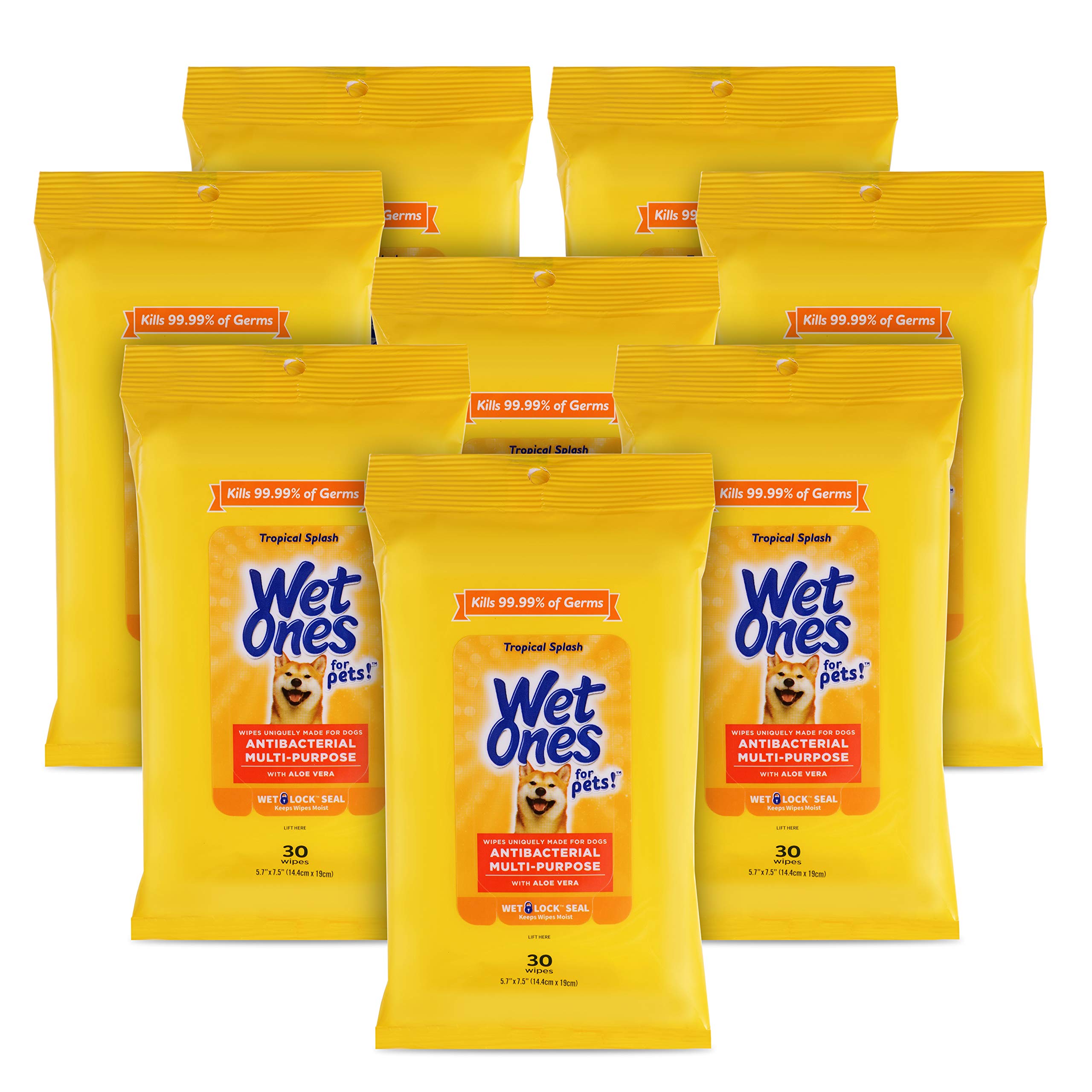 Wet Ones for Pets Multi-Purpose Dog Wipes with Aloe Vera, 30 count - 8 pack | Dog Wipes for All Dogs in Tropical Splash Scent, Wet Ones Wipes with Wet Lock Seal