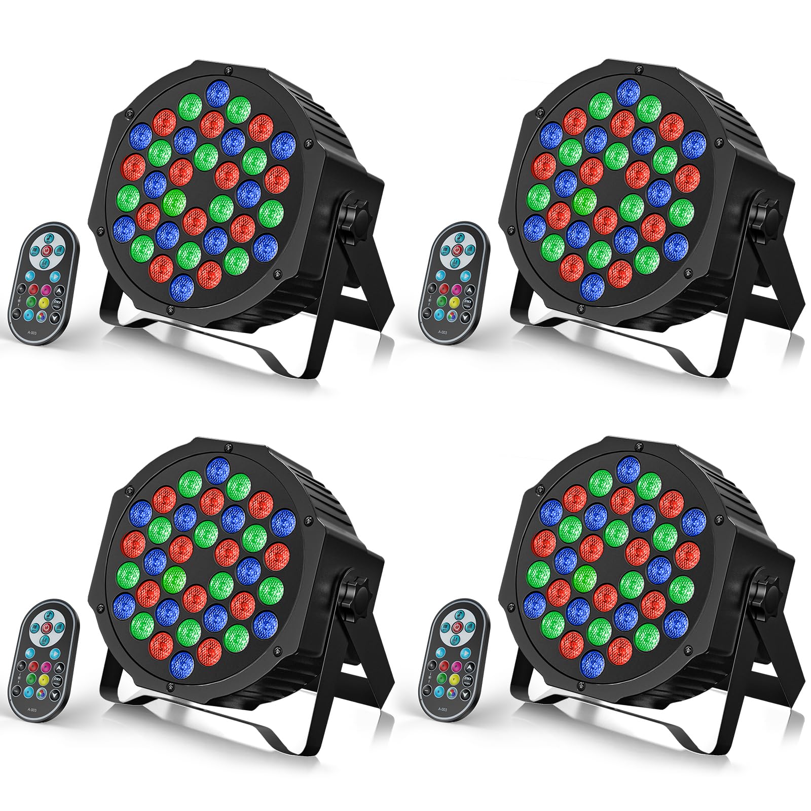 U`King 4 PCS RGB Par LED avec Télécommande, 36 LED Lumiere de Scene Jeux de Lumiere avec Son Activé, Lumière Disco pour Fête DJ Bars Groupe Concerts Halloween Noël