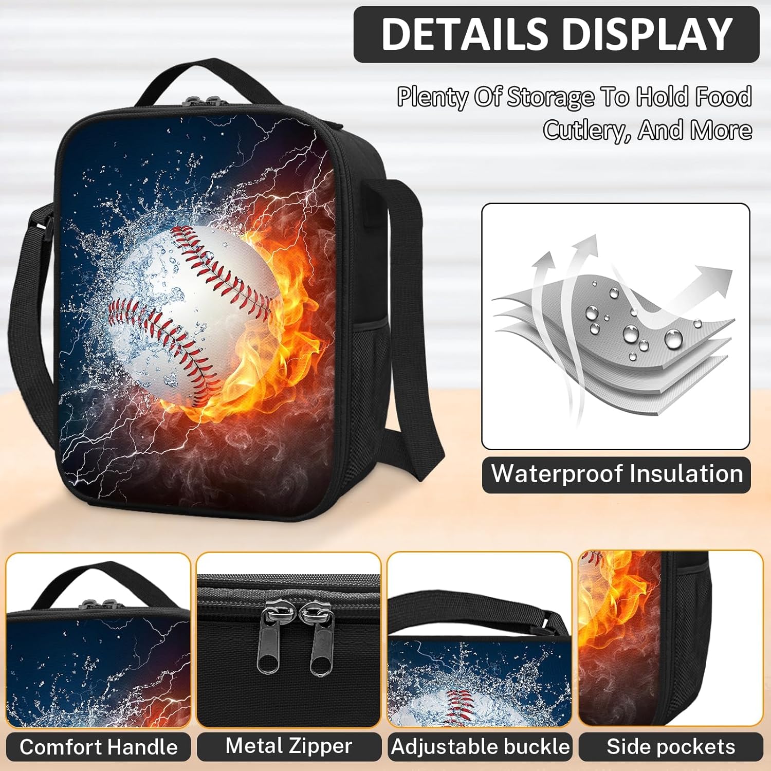School Backpack for Boys - 4pcs Baseball Boys Backpack with Lunch Box and Pencil Case for Kids Children Teens Elementary Middle School - Students Bag for Ages 6-18,17″Bookbag Travel Back Pack - Image 4