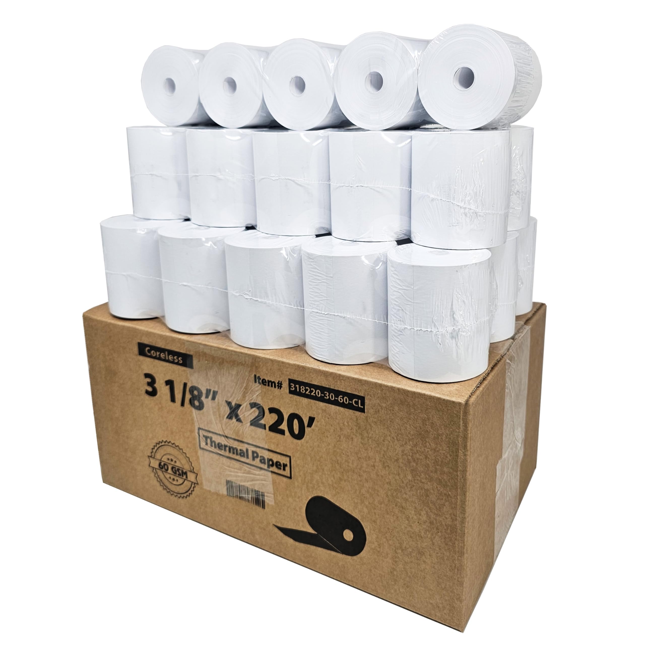(30 rollos sin núcleo – 60 g/m² térmico pesado) 3 1/8 x 220 rollos de papel térmico para recibos se adapta a todas las impresoras Clover POS caja registradora para TSP500 TSP600 TSP 700 TSP2000 CT