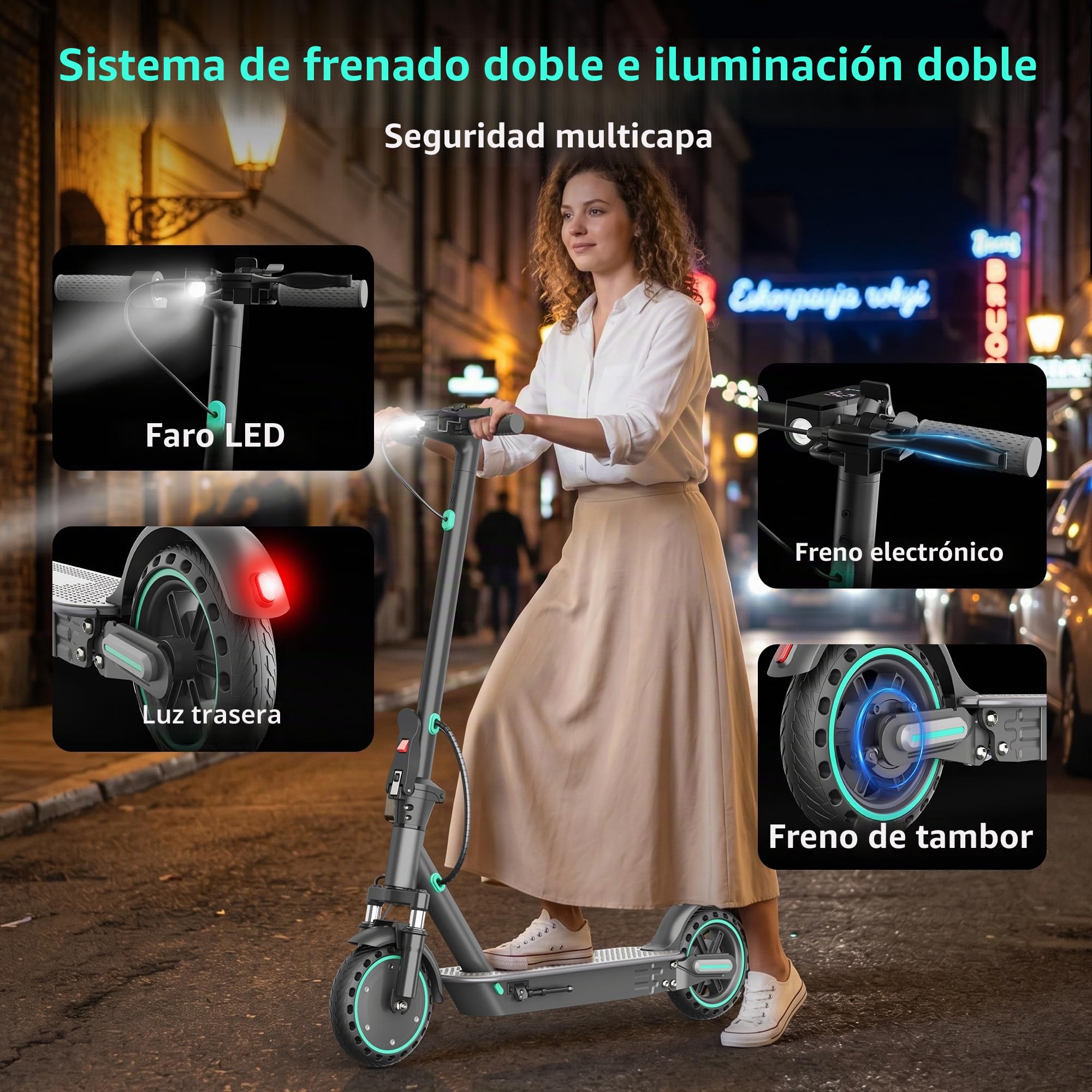 EggKing Patinete eléctrico D8 con doble suspensión, batería de litio de 36 V 10,5 AH