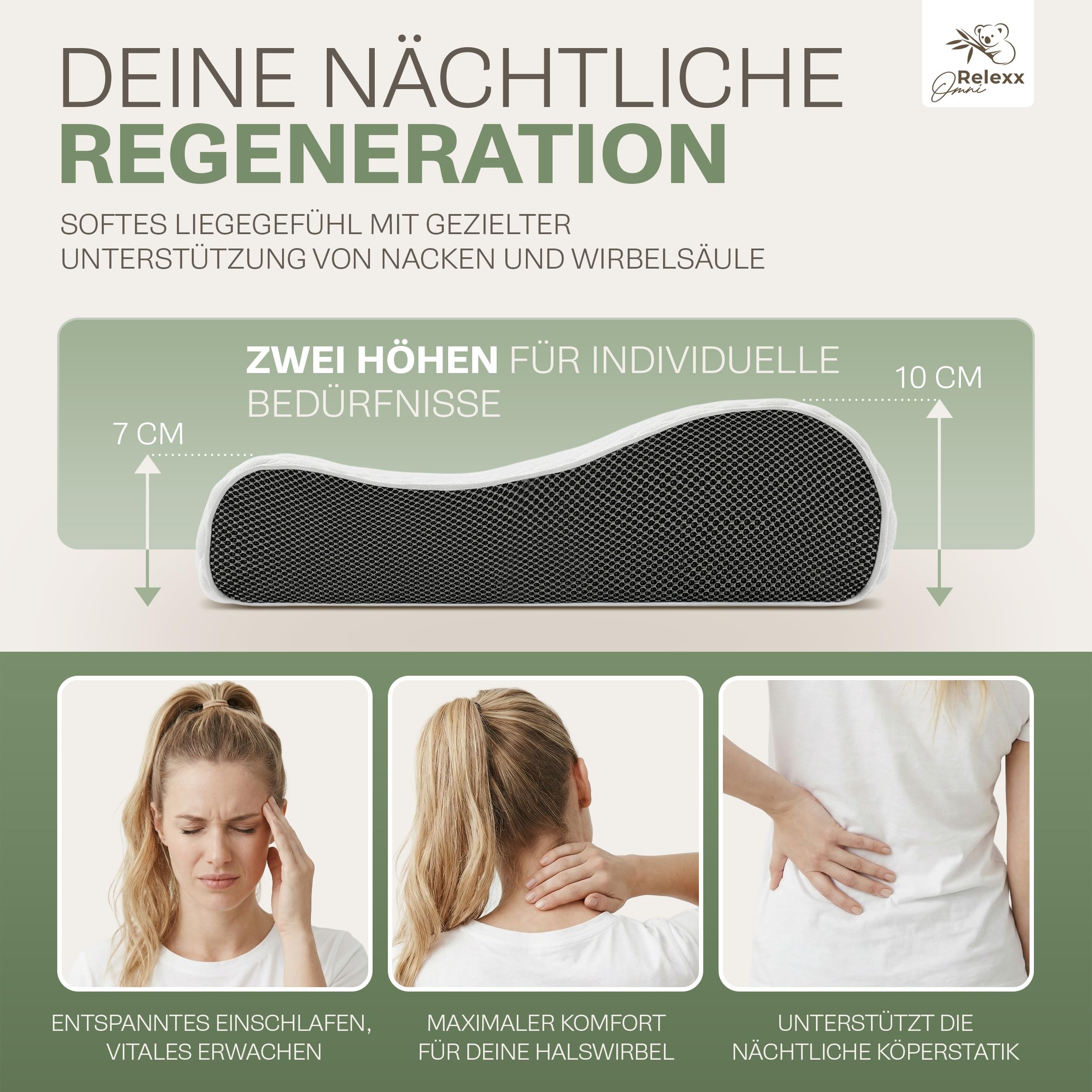 Ergonomisches Nackenstützkissen – Pillow - Seitenschläferkissen | Atmungsaktives Nackenkissen - Kissen - Reisekissen - Kühlendes Kopfkissen – Premium Memory Foam Kissen - Schlafkissen