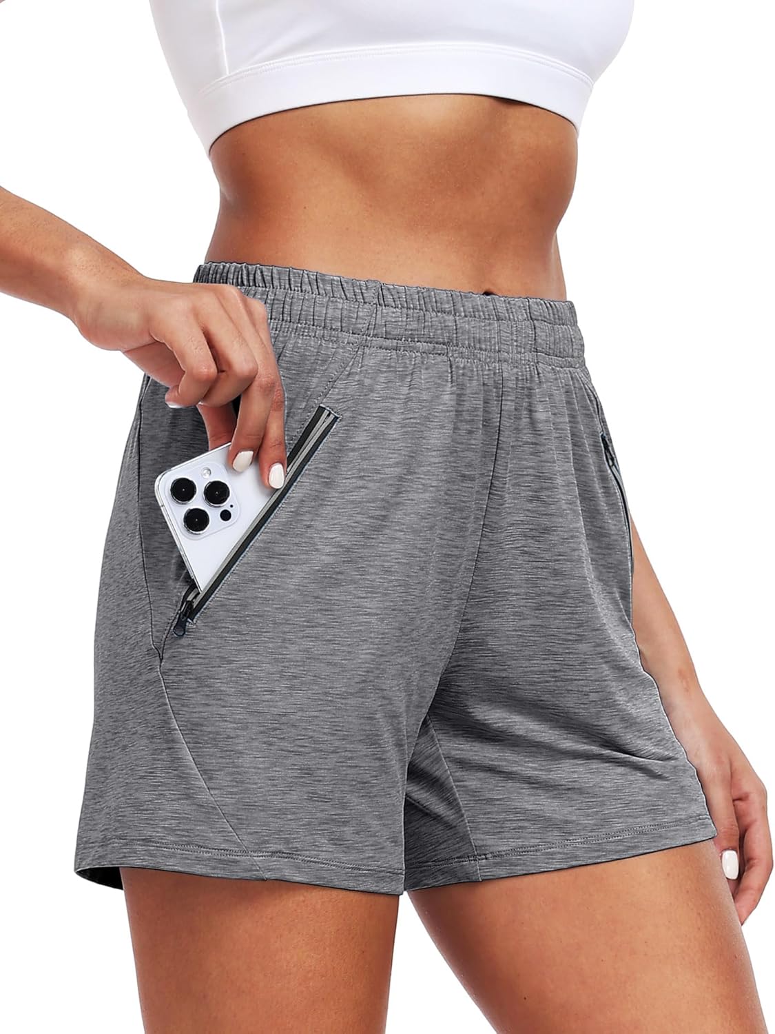 CADMUS Women Athletic Workout Bermuda Shorts for Running Zip Pockets