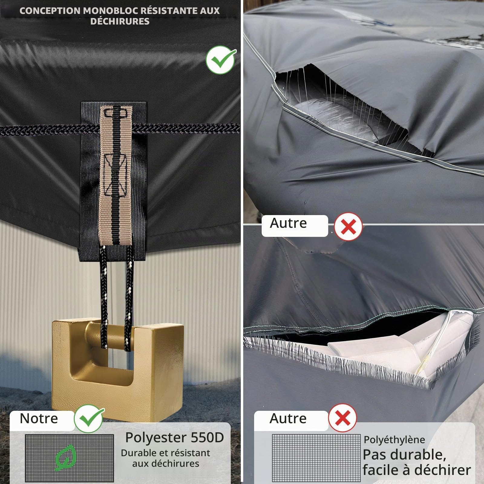 QH.HOME Bâche d'hiver ovale 550D résistante aux déchirures pour piscine | Le treuil et la corde pré-installés garantissent un ajustement parfait avec une protection extérieure coupe-vent