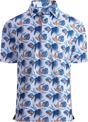 Alex Vando Mens Golf Shirt Moisture Wicking Quick-Dry Print Performance Polo Shirts for Men