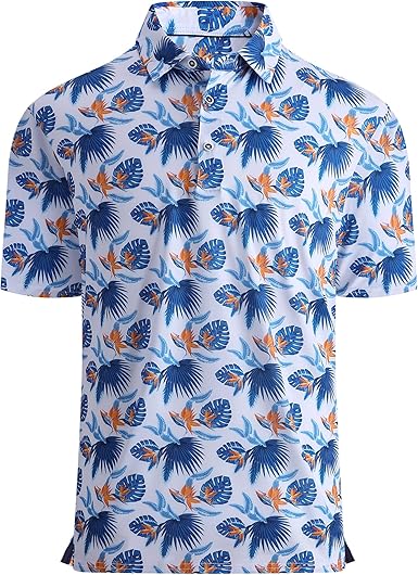 Alex Vando Mens Golf Shirt Moisture Wicking Quick-Dry Print Performance Polo Shirts for Men