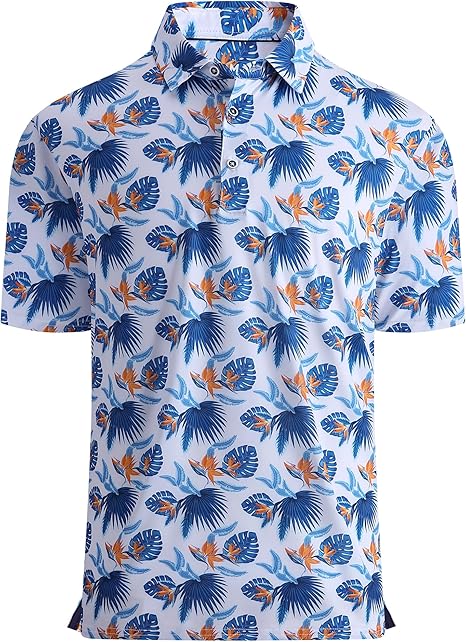 Alex Vando Mens Golf Shirt Moisture Wicking Quick-Dry Print Performance Polo Shirts for Men