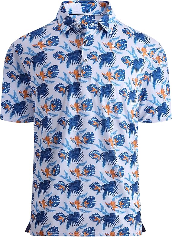Alex Vando Mens Golf Shirt Moisture Wicking Quick-Dry Print Performance Polo Shirts for Men