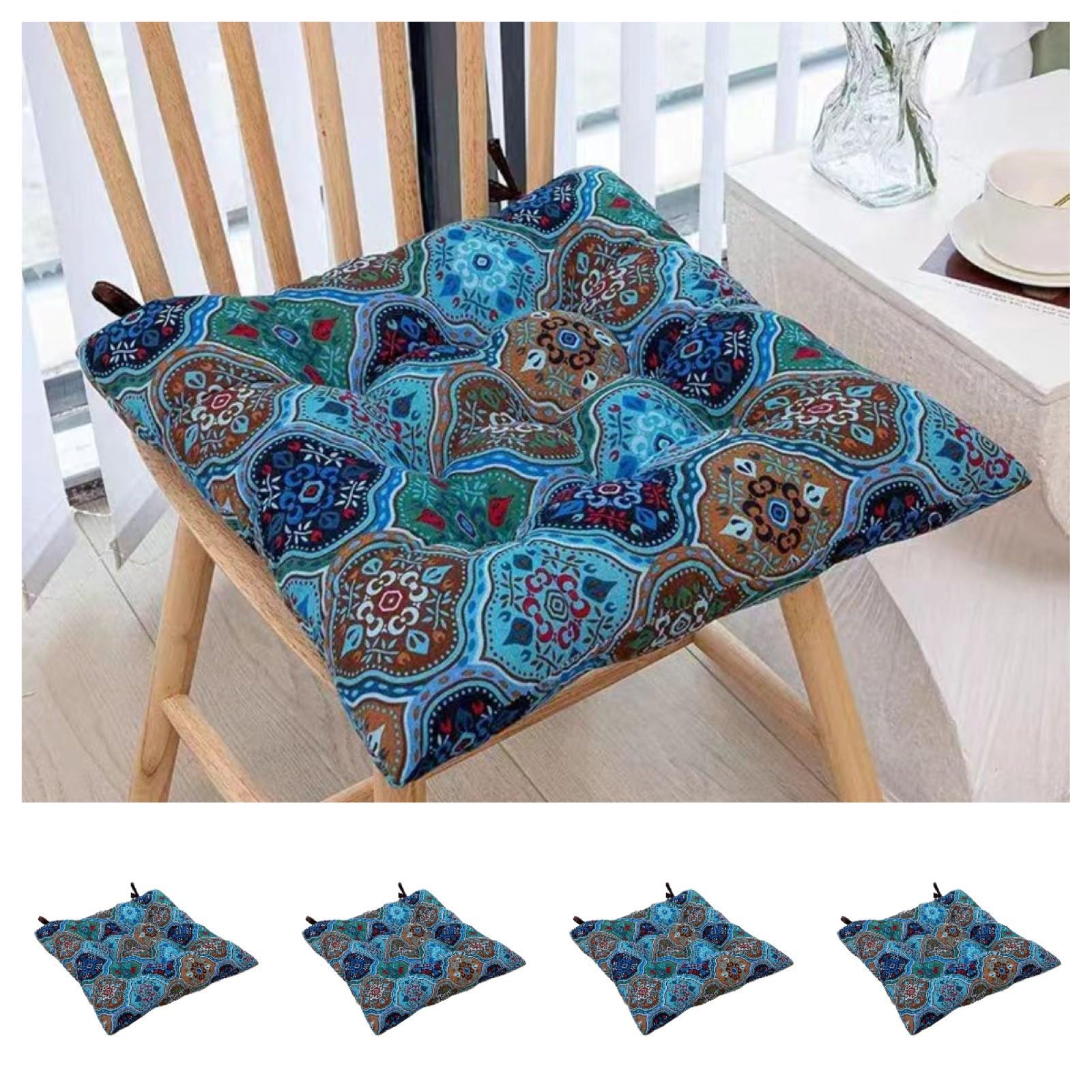 acsewater Moroccan Bohemian Style Square Cotton Linen Cushion, Thickened Yoga Meditation Seat Pad, Ideal For B&B, Coffee Shop & Bay Window Decor 40 * 40cm(4Pcs)