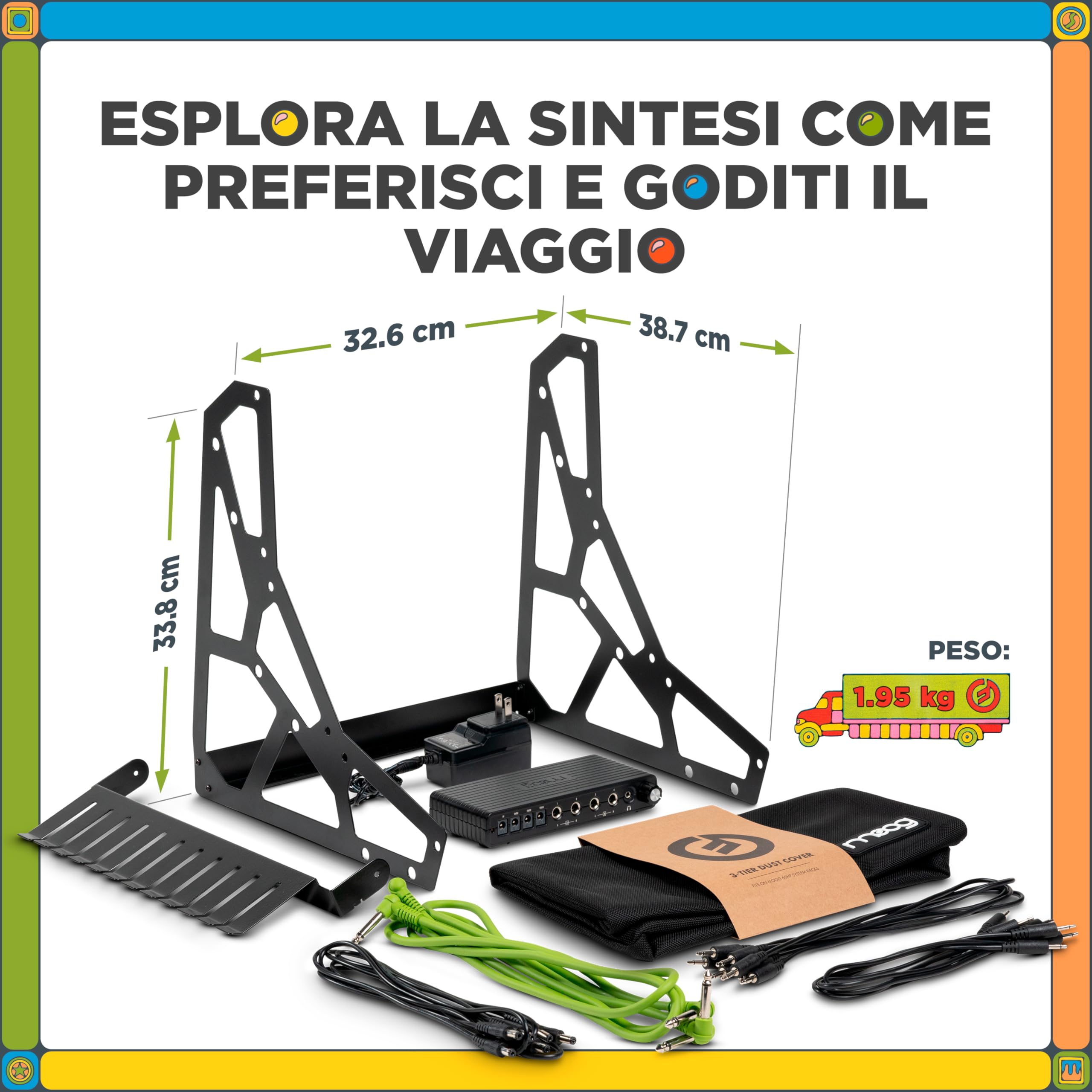 MOOG Sound Studio Accessory Kit con Rack a Tre Livelli, Mixer Analogico, Cavi Audio/Patch, Reggicavi e Alimentatore