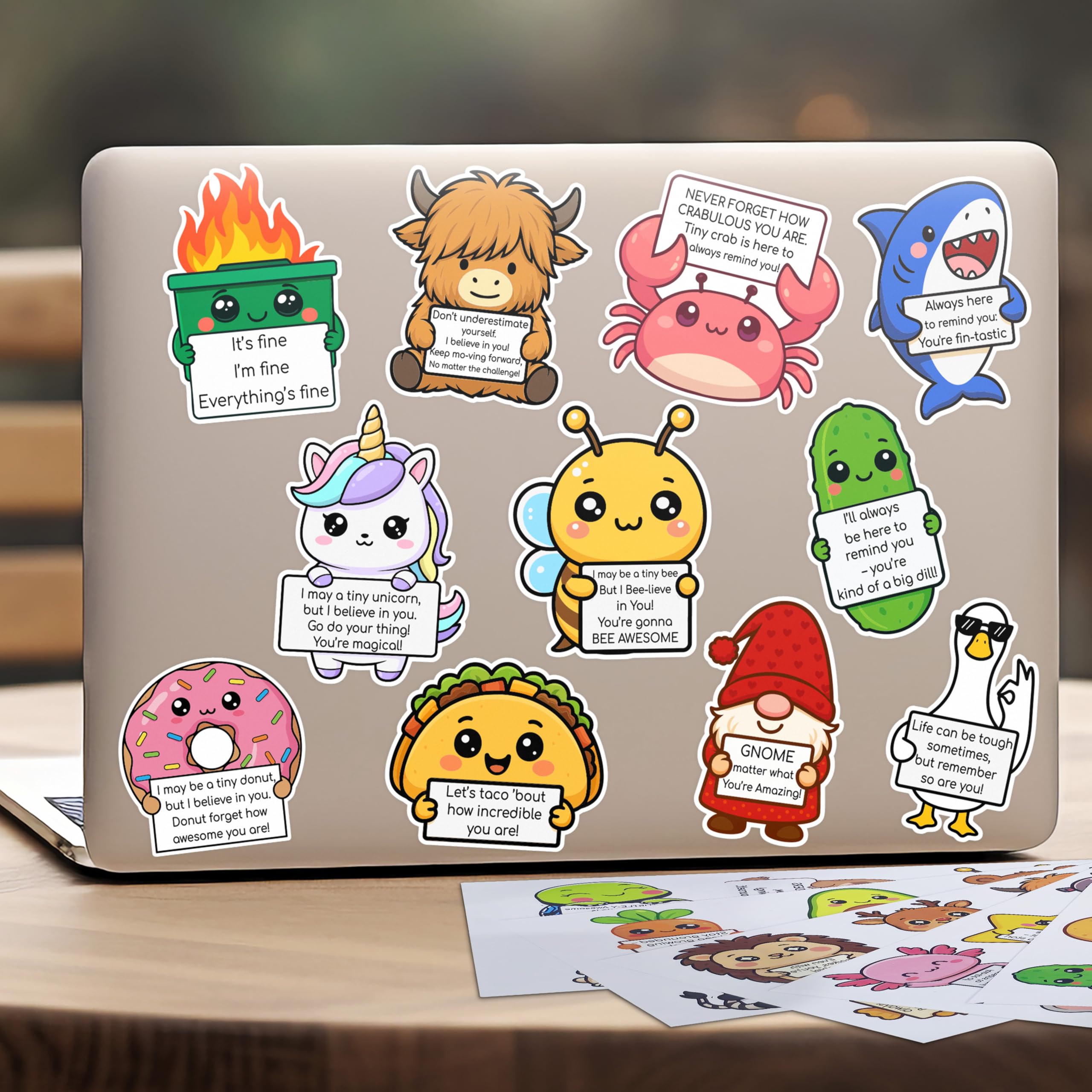 50 calcomanías de apoyo emocional con diseños de animales positivos para laptop y botellas