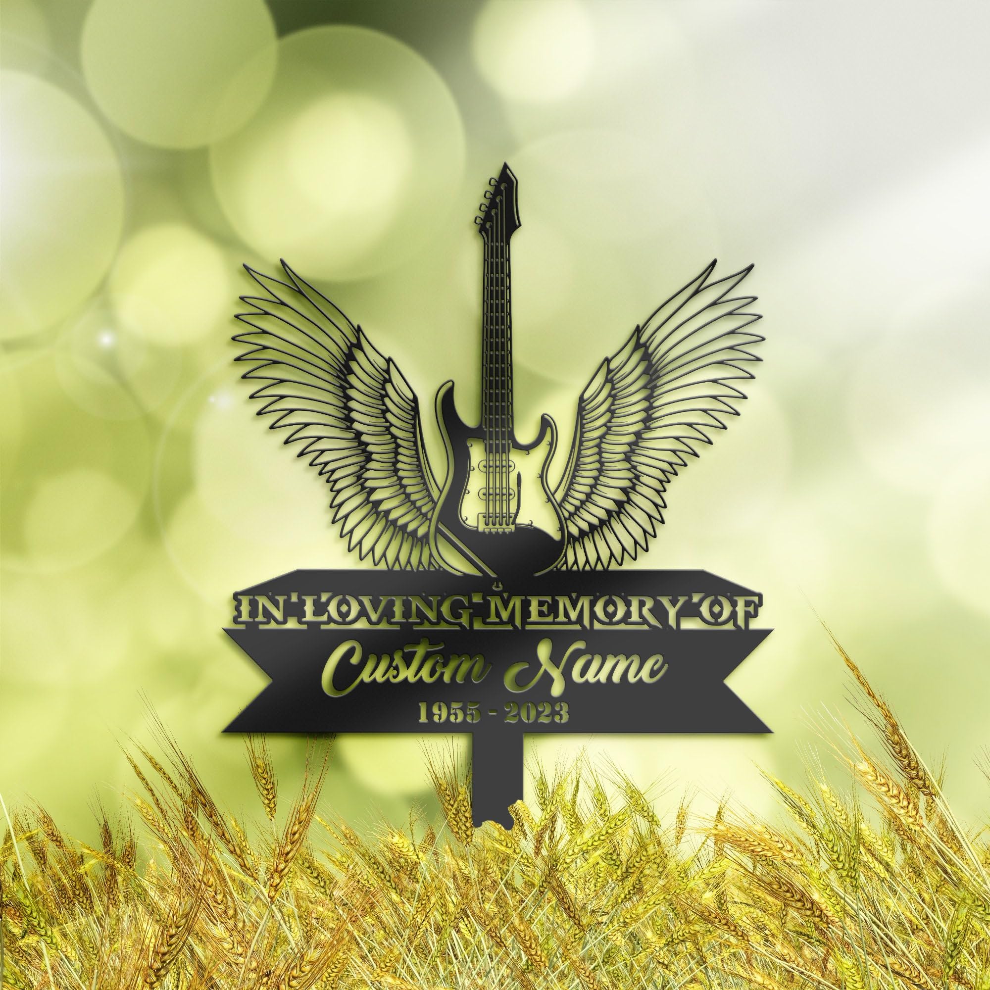 Weiyaliy Multi Personalised Electric Guitar Angel Wings Memorial Stake, Cemetery Marker, Bereavement Gifts, Grave Decorations, Memorial Plaques, Sympathy Sign, Grave Marker, Remembrance Plaque