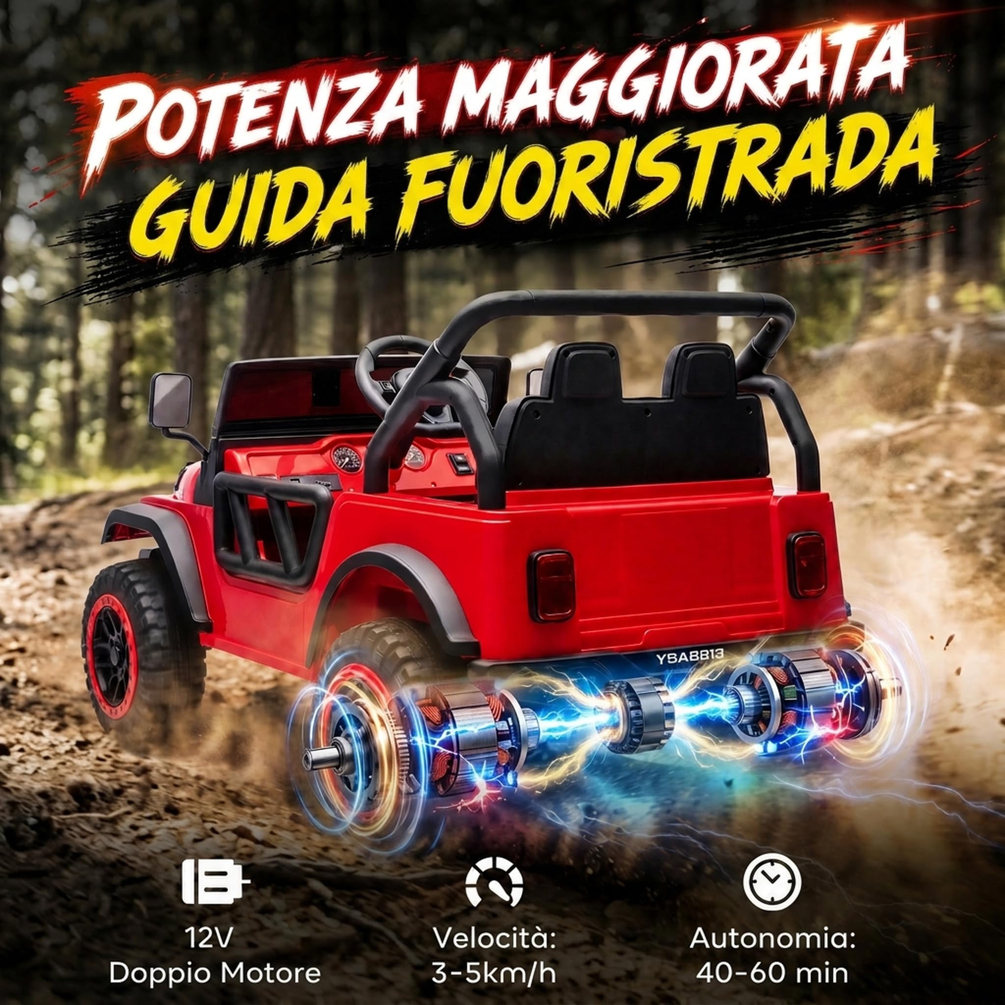 AIYAPLAY Macchina Elettrica per Bambini Fuoristrada 12V Telecomando, Rosso