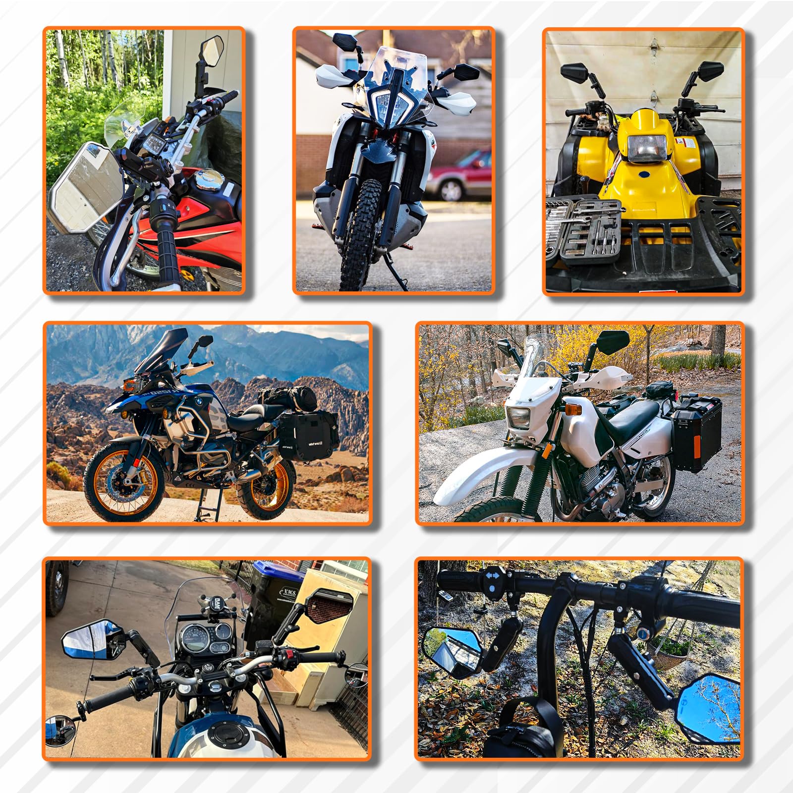 DREAMIZER Espejo para motocicleta de Aventura, E24 Homologados Retrovisores Moto Tornillos de 8mm y 10mm, 22mm y 7/8" Espejos Retrovisores para Manillar Compatible con 790 890 adv ATV Enduro Dirt Bike